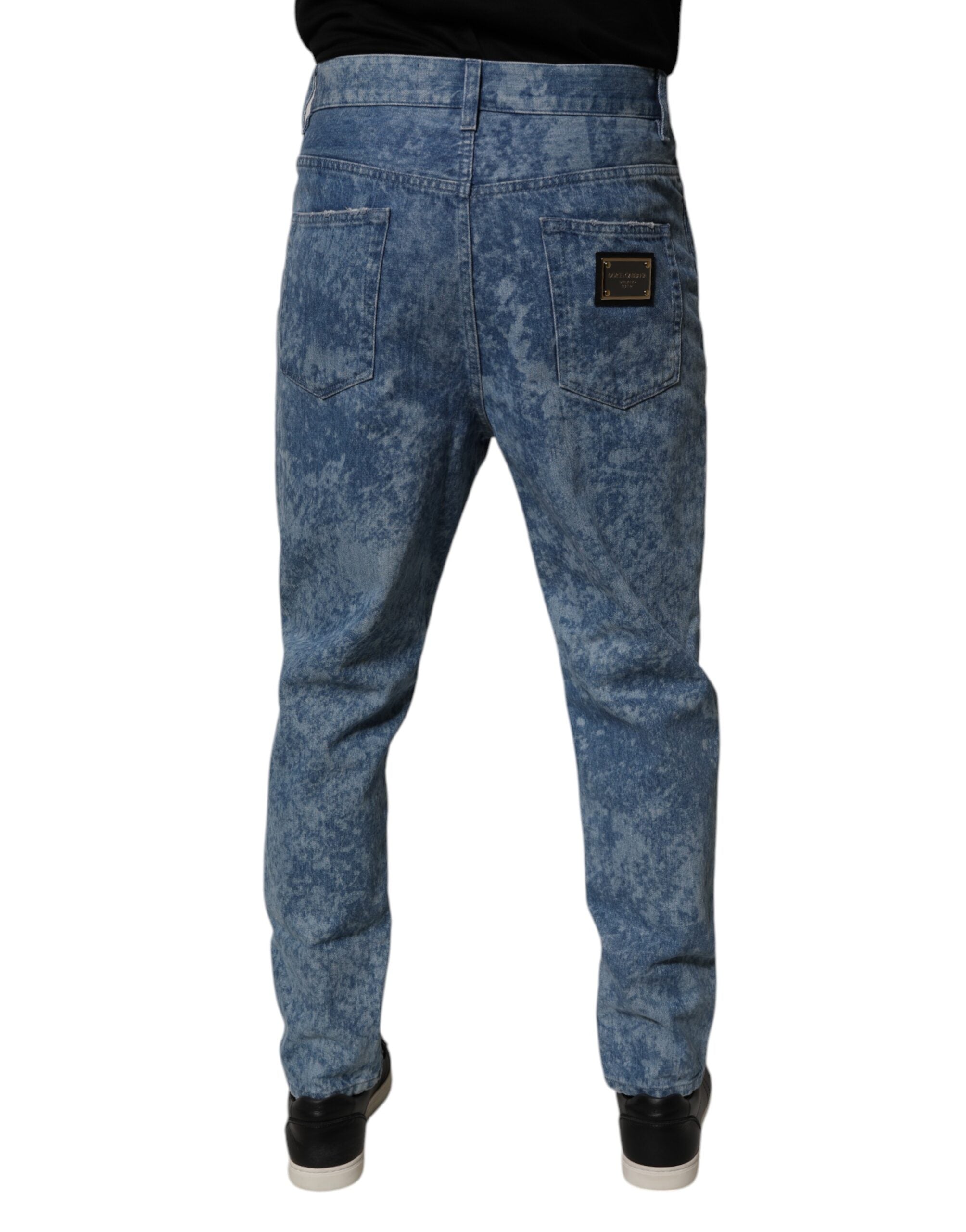Dolce & Gabbana Blaue Tie Dye Baumwolle Skinny Männer Denim Jeans