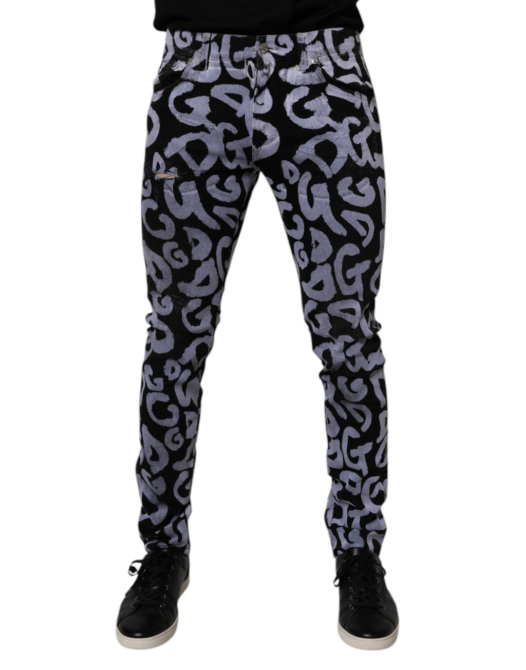 Dolce & Gabbana Schwarze Logo-Monogramm-Baumwoll-Skinny-Denim-Jeans