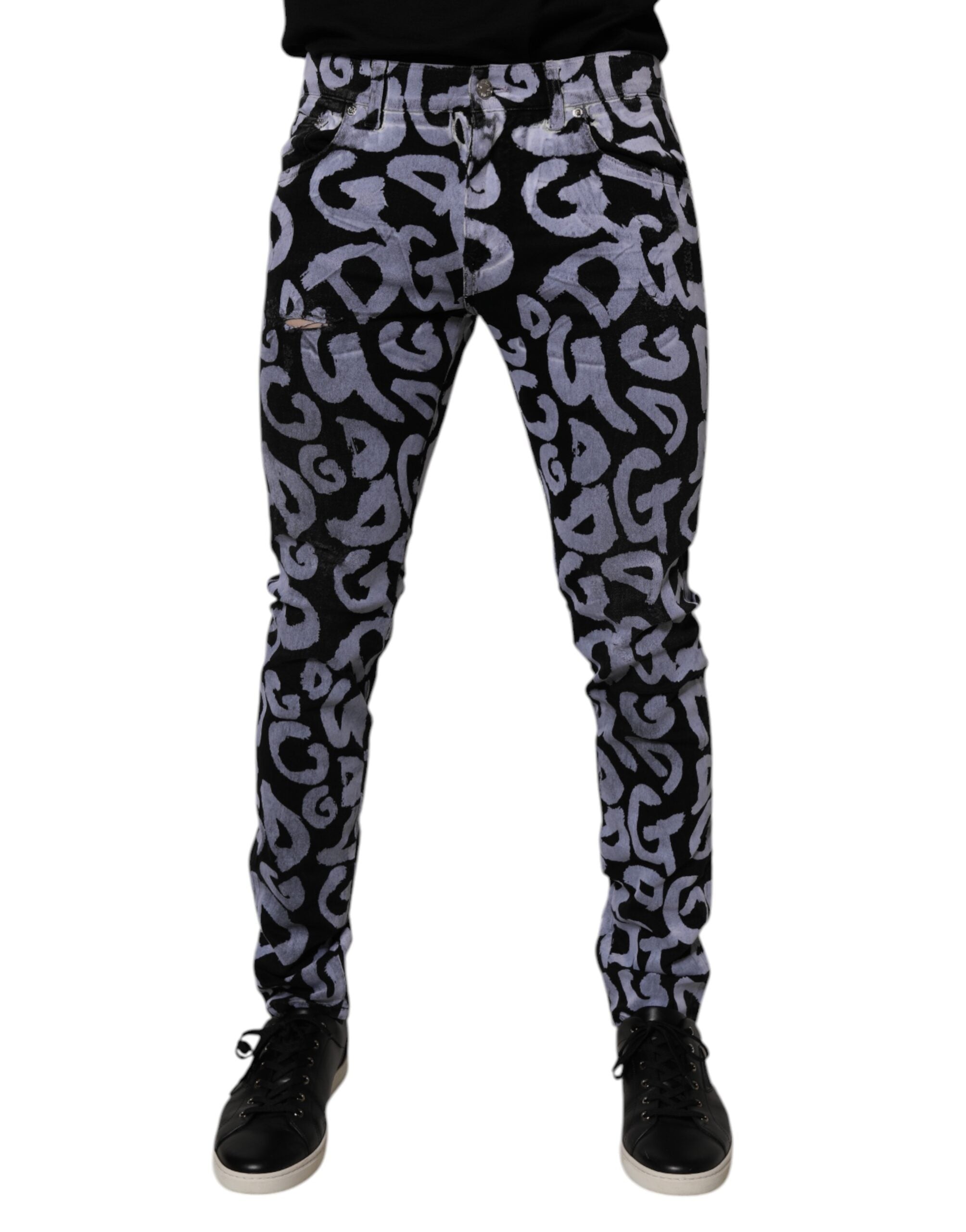 Dolce & Gabbana Schwarze Logo-Monogramm-Baumwoll-Skinny-Denim-Jeans