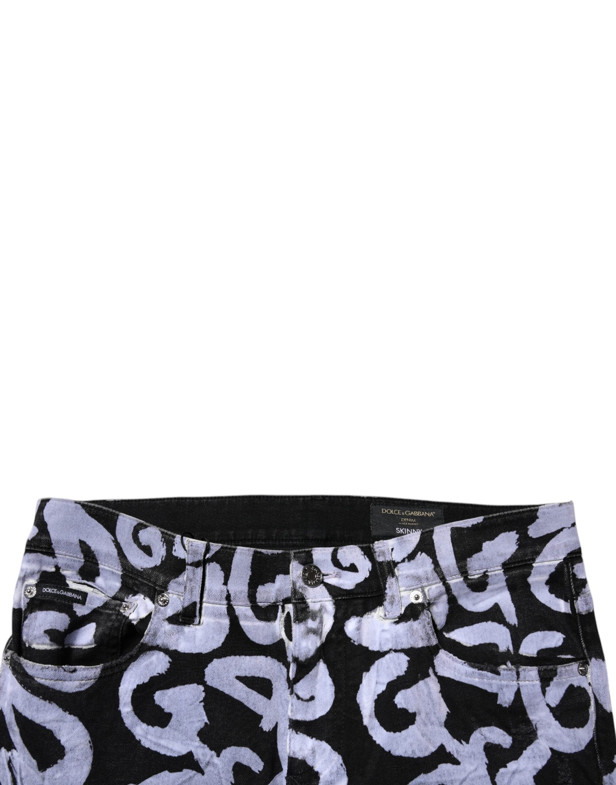 Dolce & Gabbana Schwarze Logo-Monogramm-Baumwoll-Skinny-Denim-Jeans