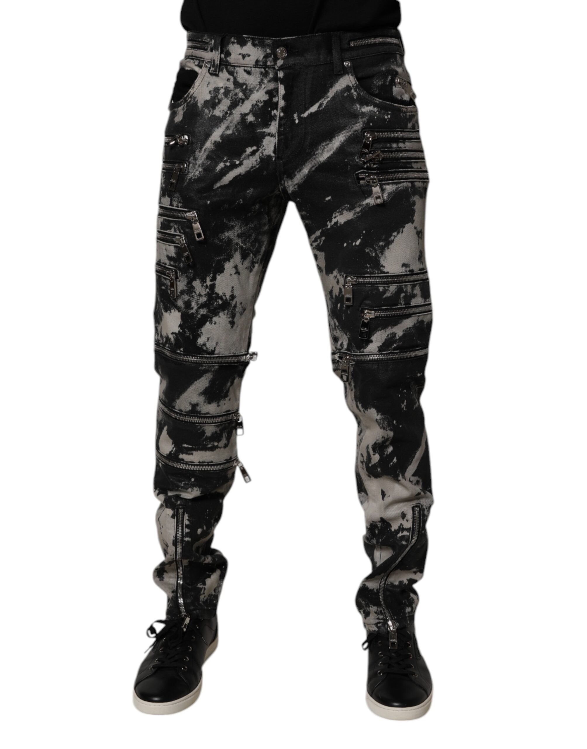 Dolce & Gabbana Schwarze Tie Dye Cotton Skinny Zip Denim Jeans