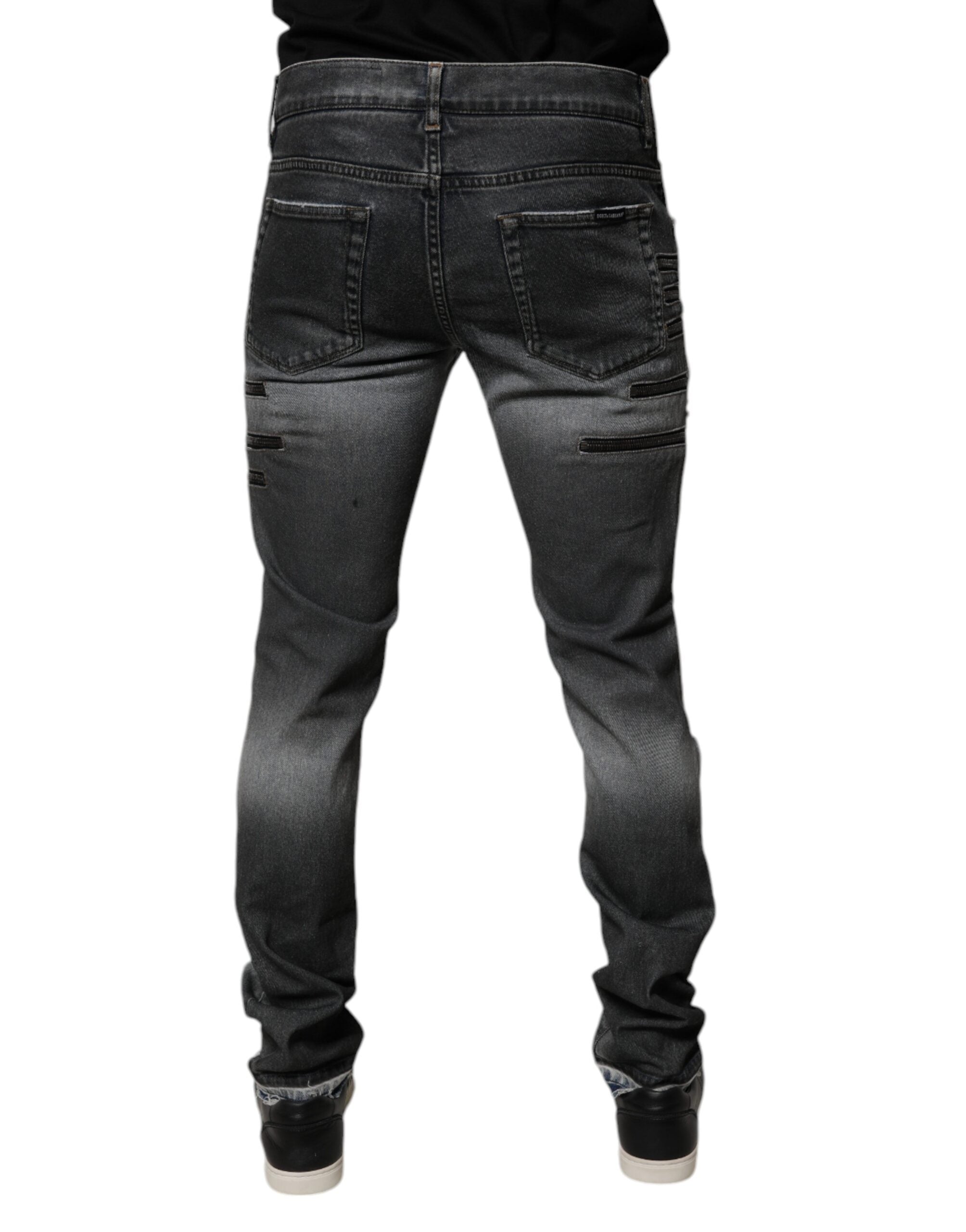 Dolce & Gabbana Dunkelgraue zerfledderte Baumwoll-Skinny-Denim-Jeans