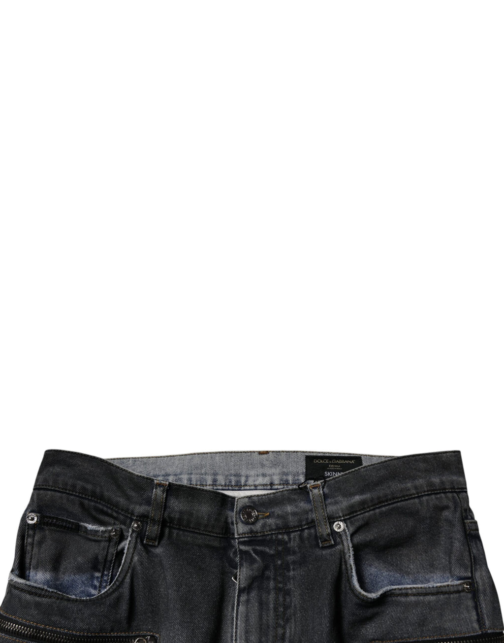 Dolce & Gabbana Dunkelgraue zerfledderte Baumwoll-Skinny-Denim-Jeans