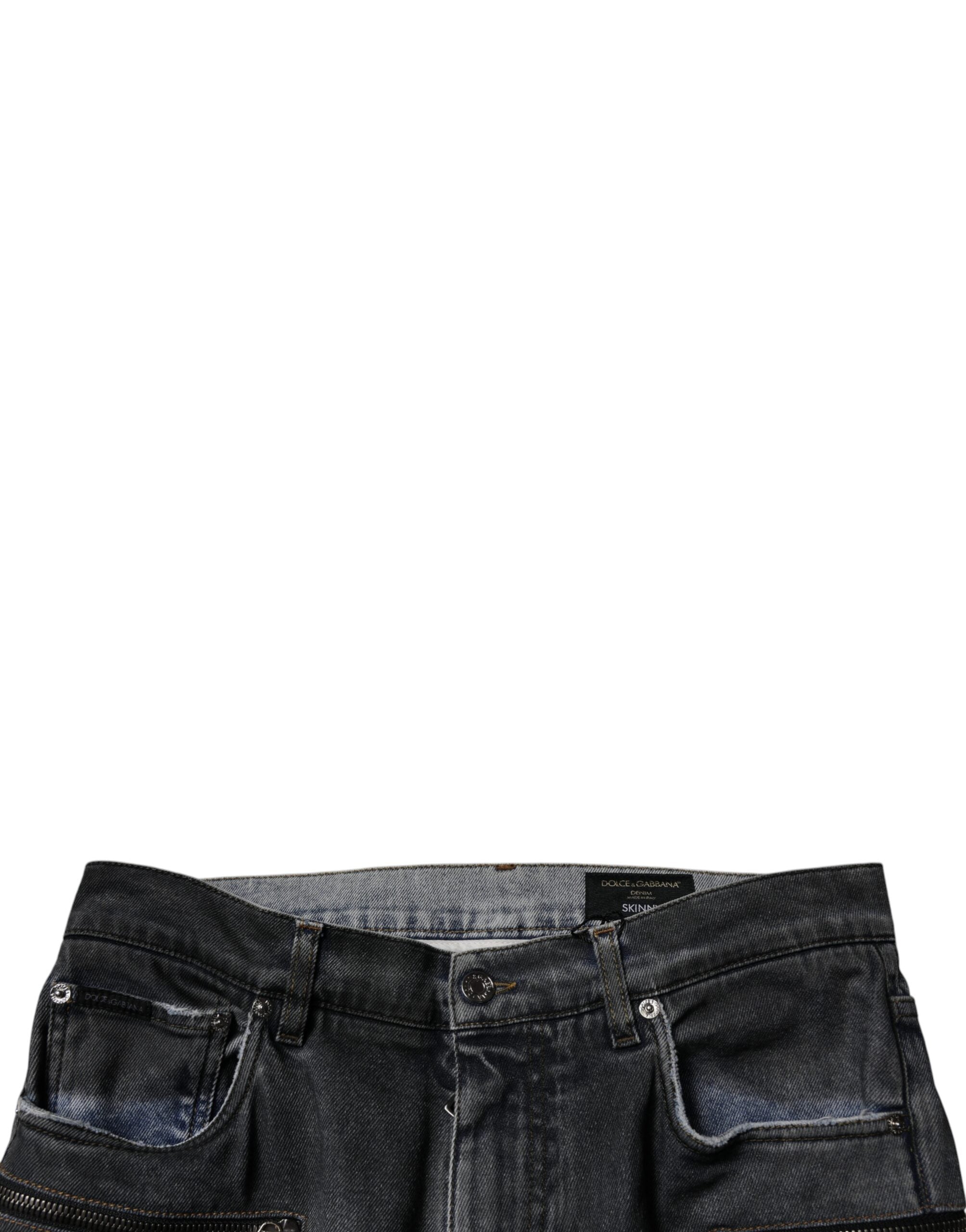 Dolce & Gabbana Dunkelgraue zerfledderte Baumwoll-Skinny-Denim-Jeans