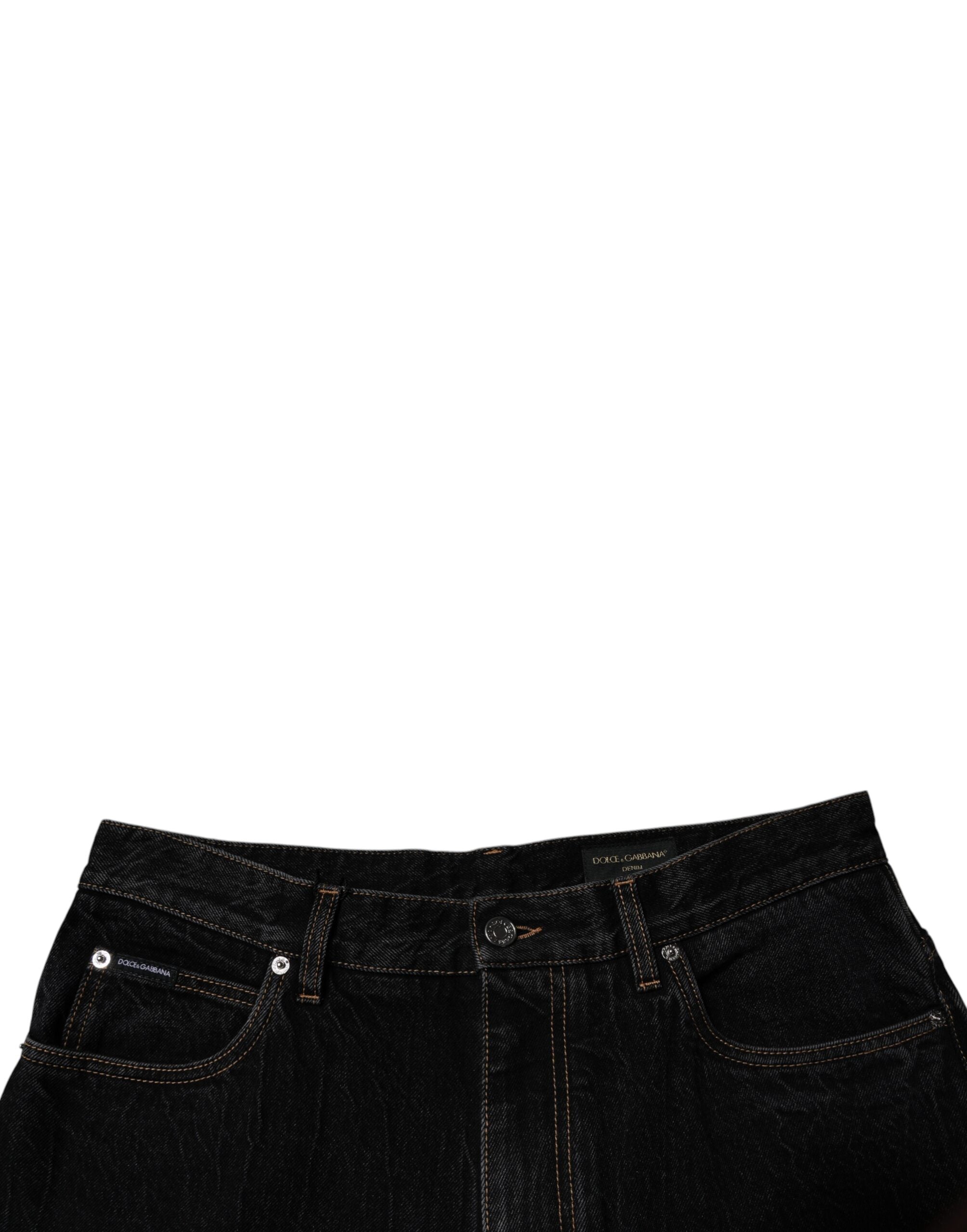 Dolce & Gabbana Schwarze Denim-Jeans aus Baumwolle mit breiter Taille und weitem Bein