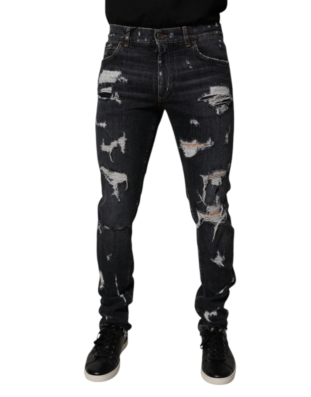 Dolce & Gabbana Schwarze zerfledderte Baumwoll-Skinny Denim-Jeans für Männer