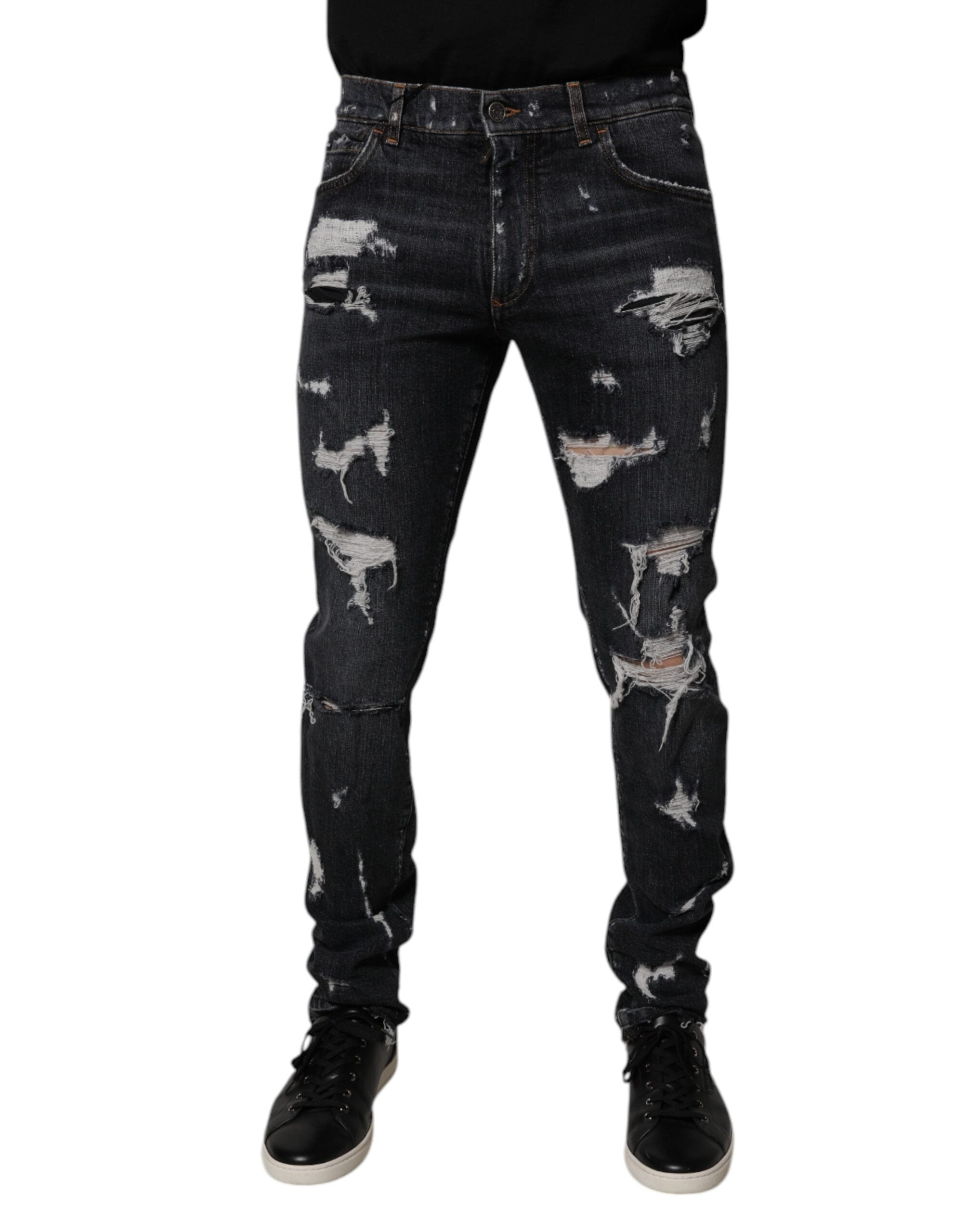 Dolce & Gabbana Schwarze zerfledderte Baumwoll-Skinny Denim-Jeans für Männer