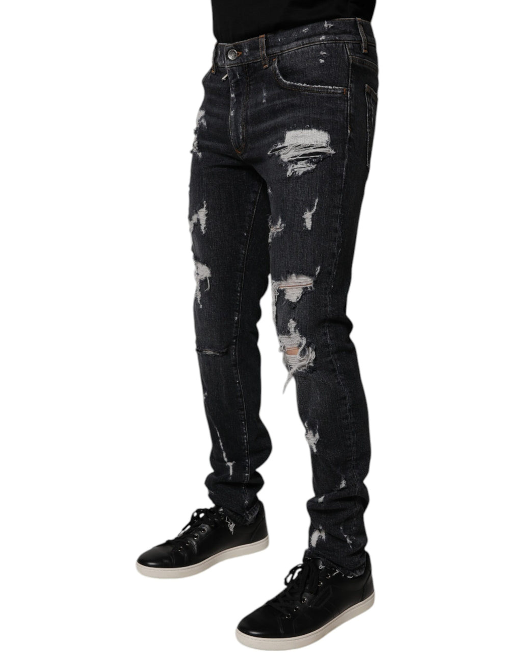 Dolce & Gabbana Schwarze zerfledderte Baumwoll-Skinny Denim-Jeans für Männer