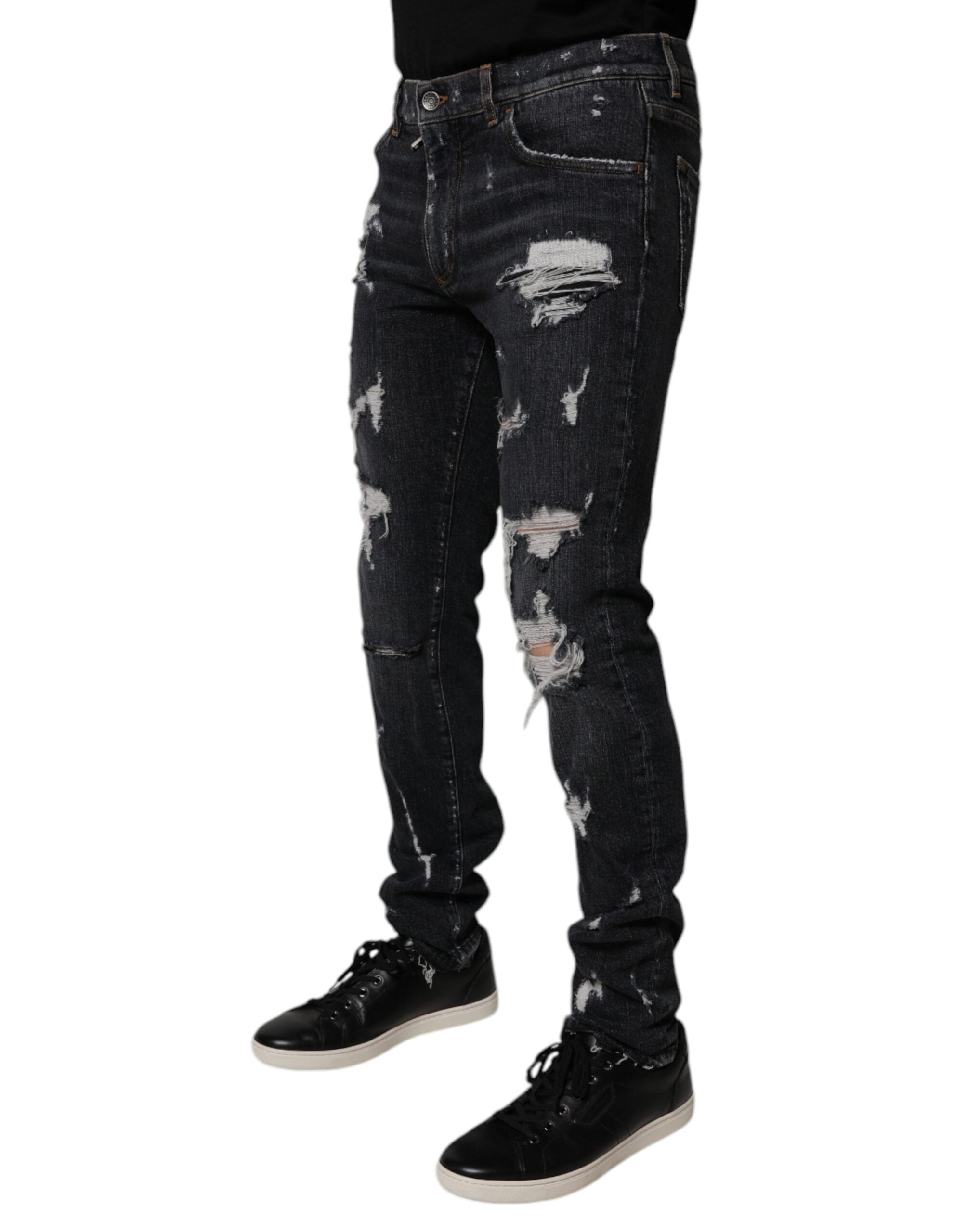 Dolce & Gabbana Schwarze zerfledderte Baumwoll-Skinny Denim-Jeans für Männer