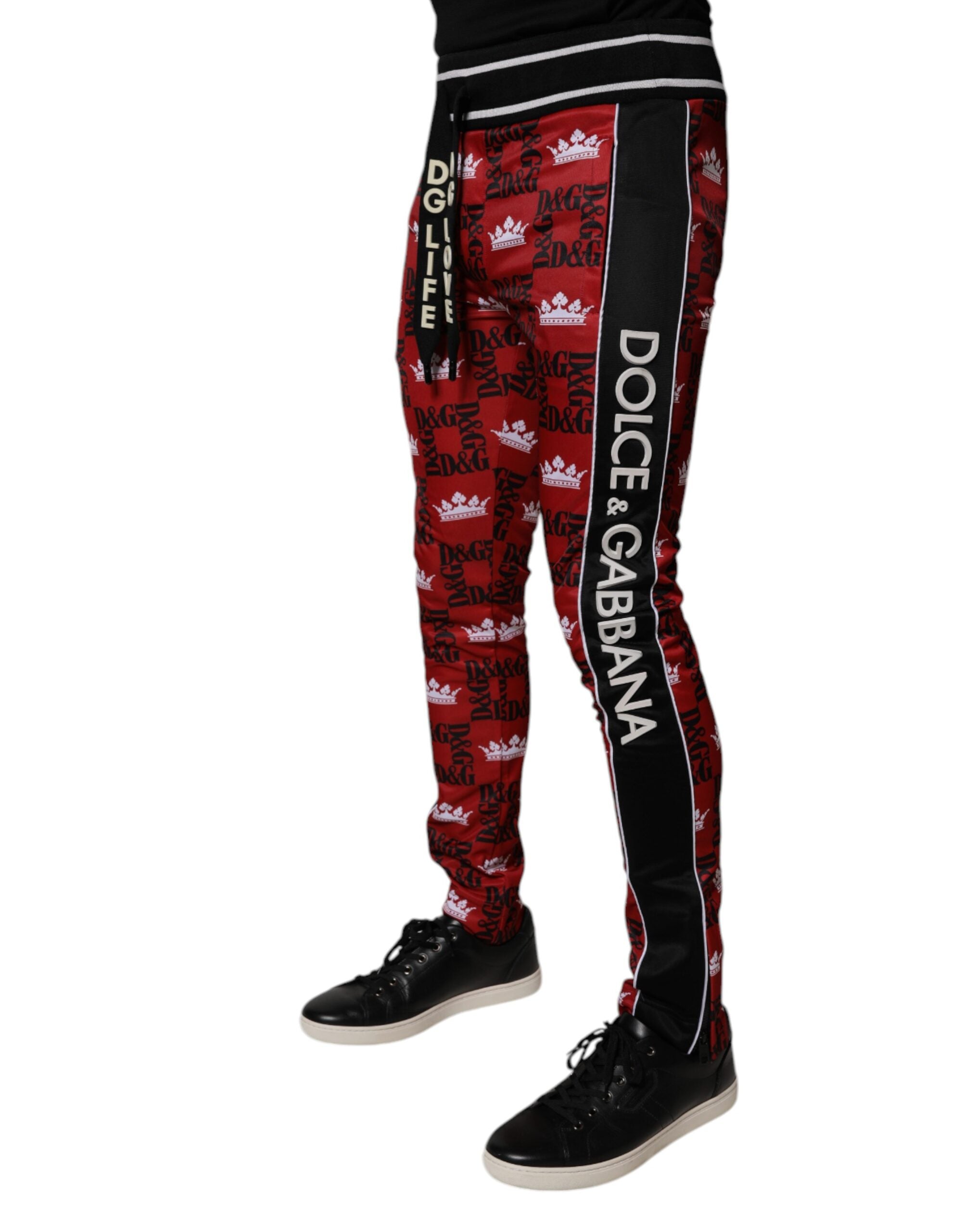 Dolce & Gabbana Rote Krone Logo Monogramm Männer Sweatpants Hosen