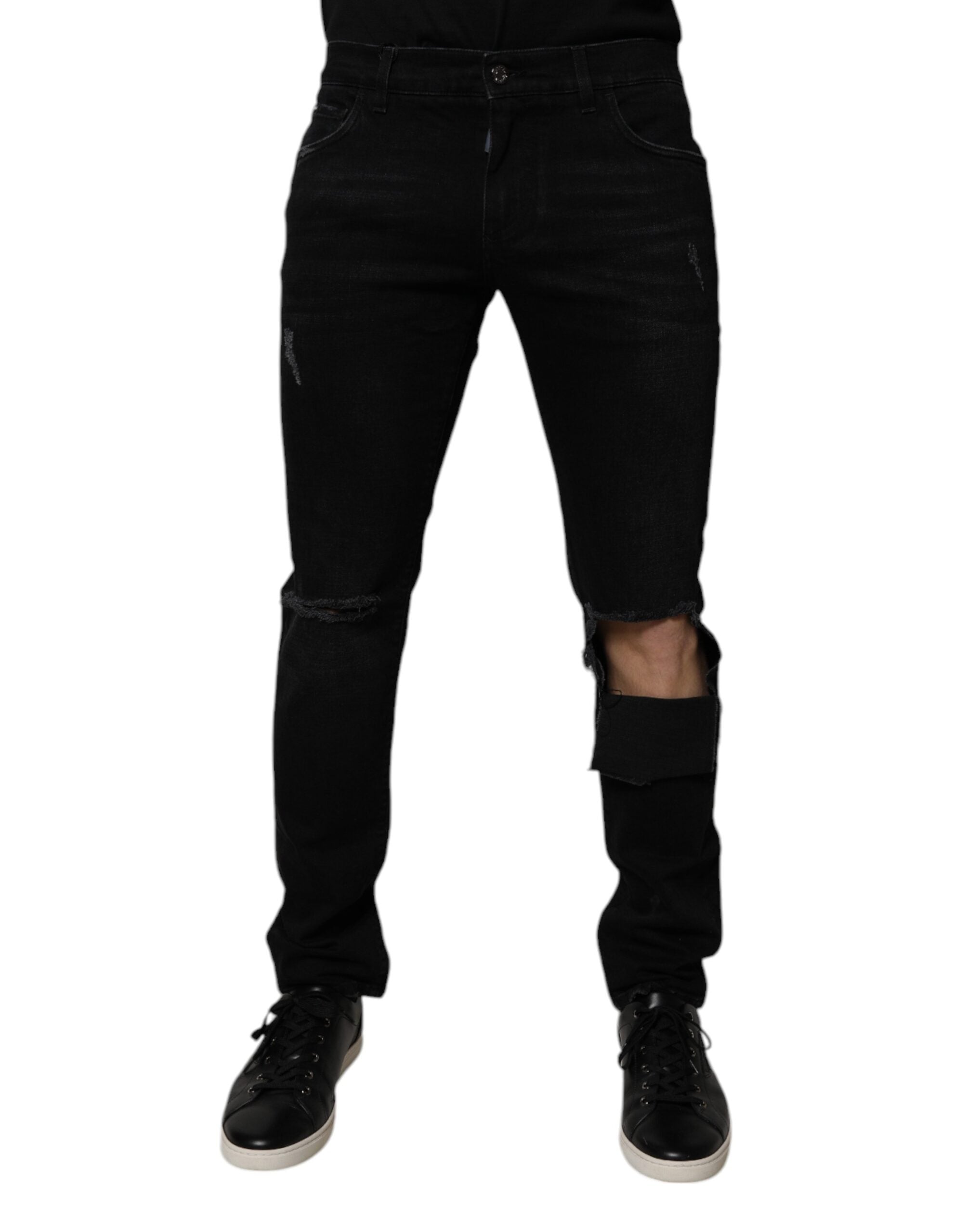 Dolce & Gabbana Schwarze Ripped Cotton Skinny Herren Denim Jeans
