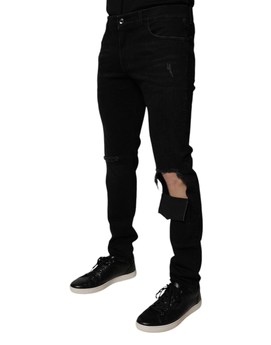 Dolce & Gabbana Schwarze Ripped Cotton Skinny Herren Denim Jeans