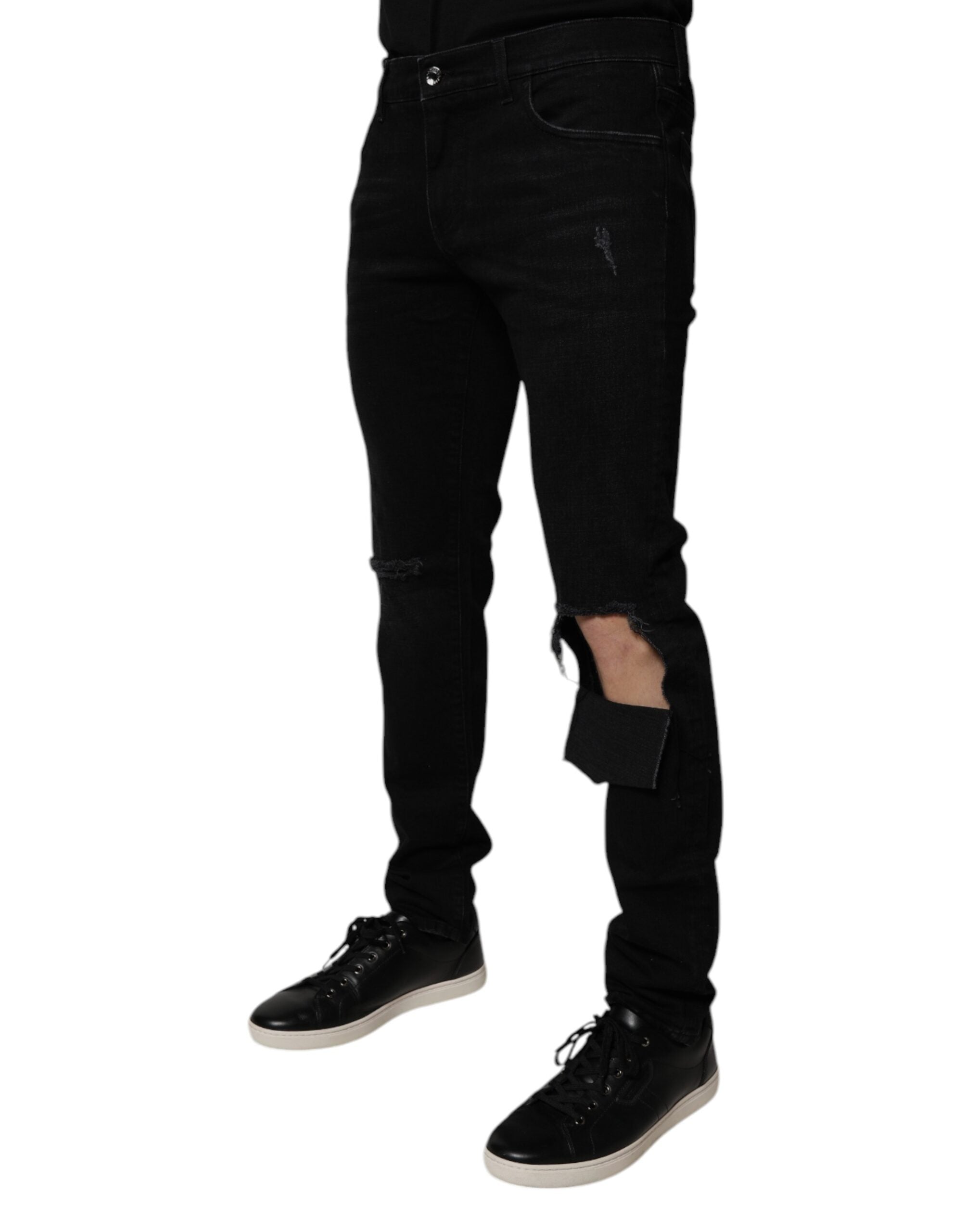 Dolce & Gabbana Schwarze Ripped Cotton Skinny Herren Denim Jeans