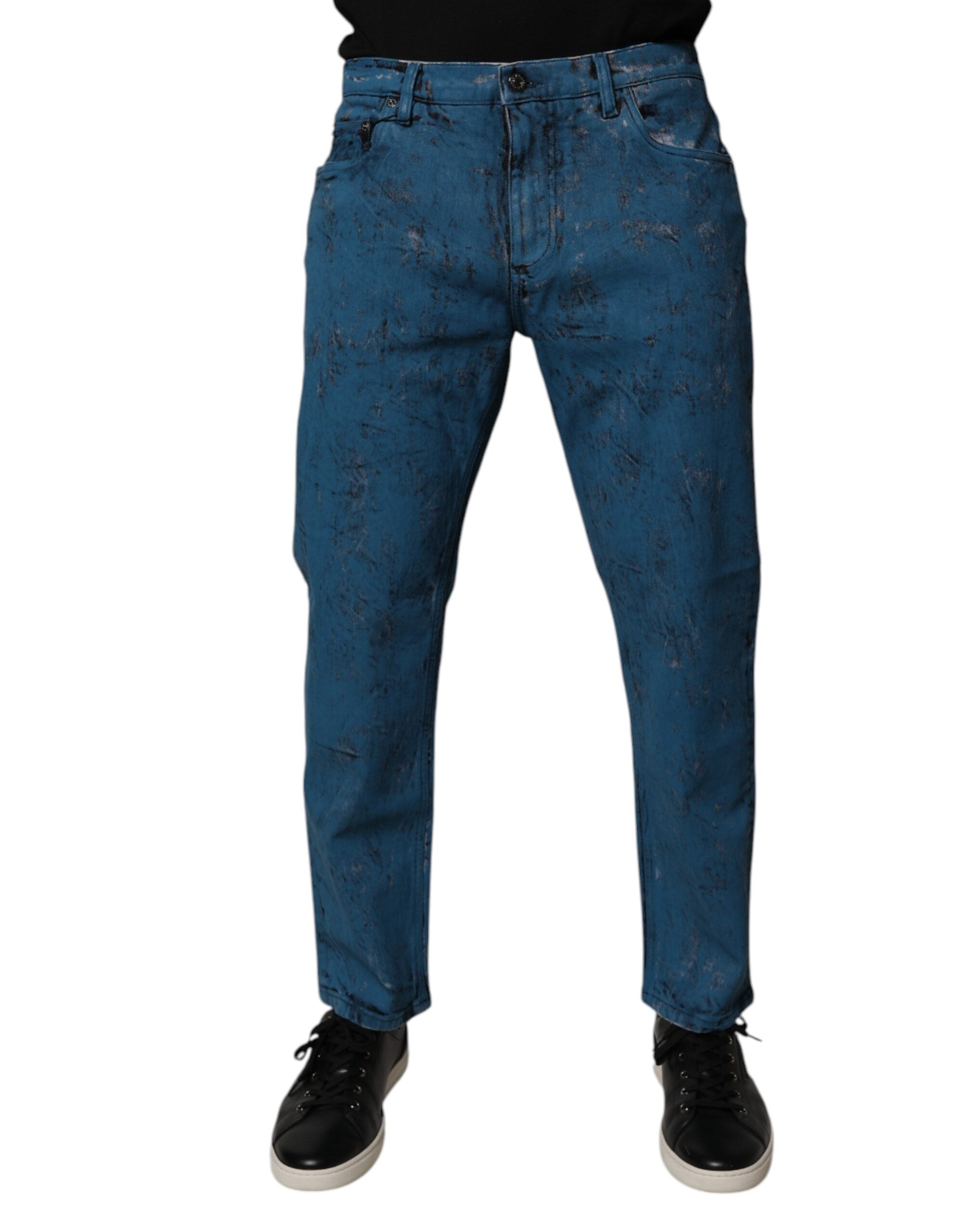 Dolce & Gabbana Blaue Tie Dye Baumwolle Skinny Männer Denim Jeans
