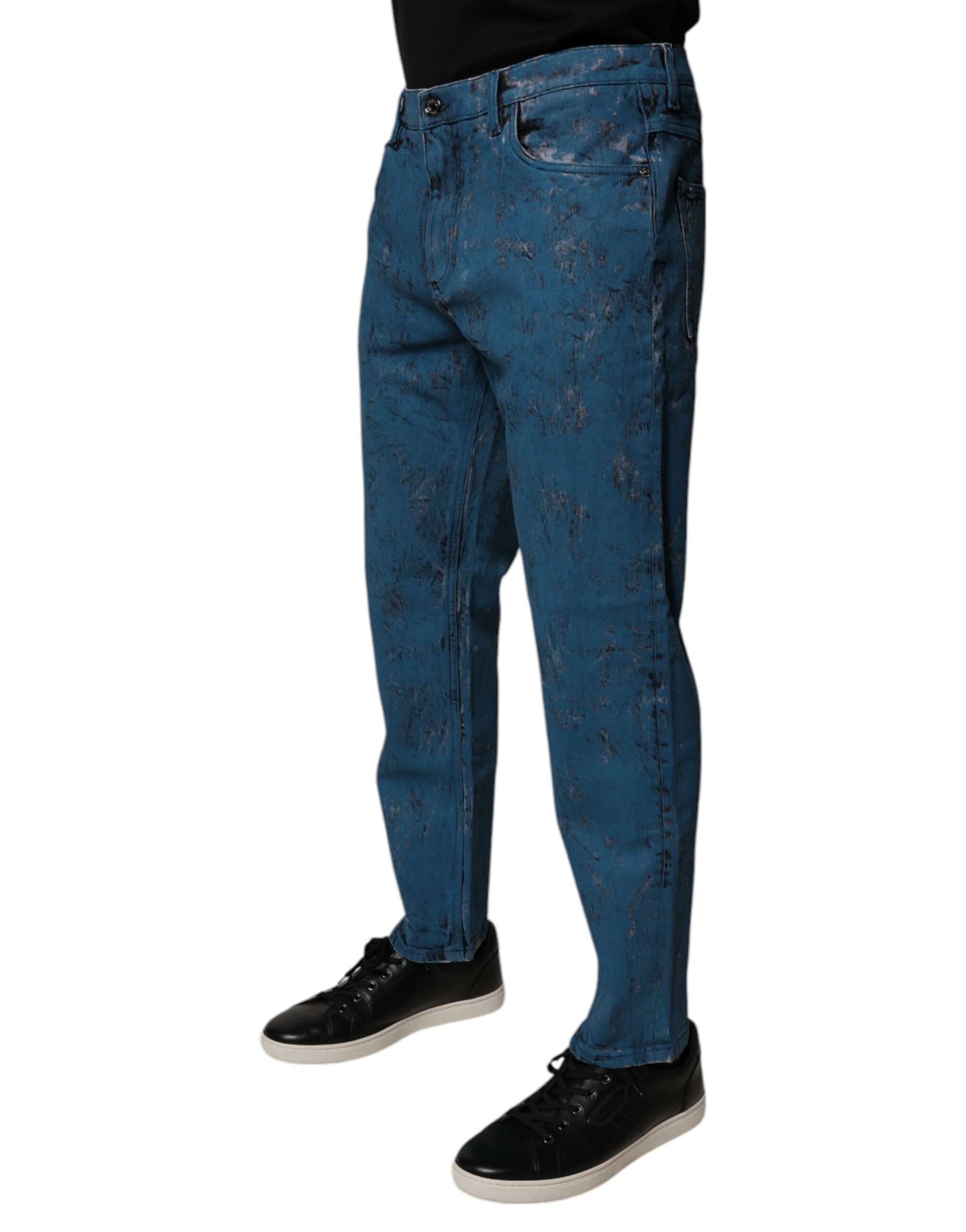 Dolce & Gabbana Blaue Tie Dye Baumwolle Skinny Männer Denim Jeans