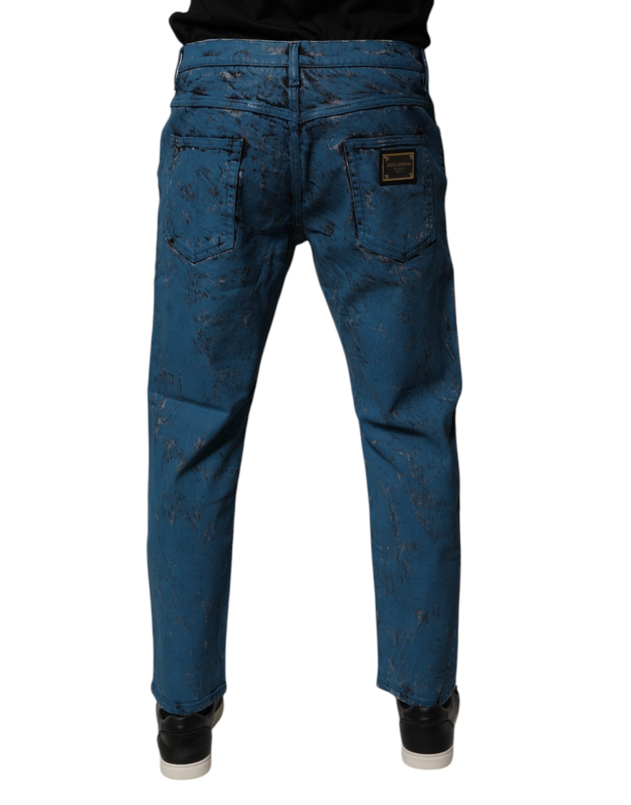 Dolce & Gabbana Blaue Tie Dye Baumwolle Skinny Männer Denim Jeans