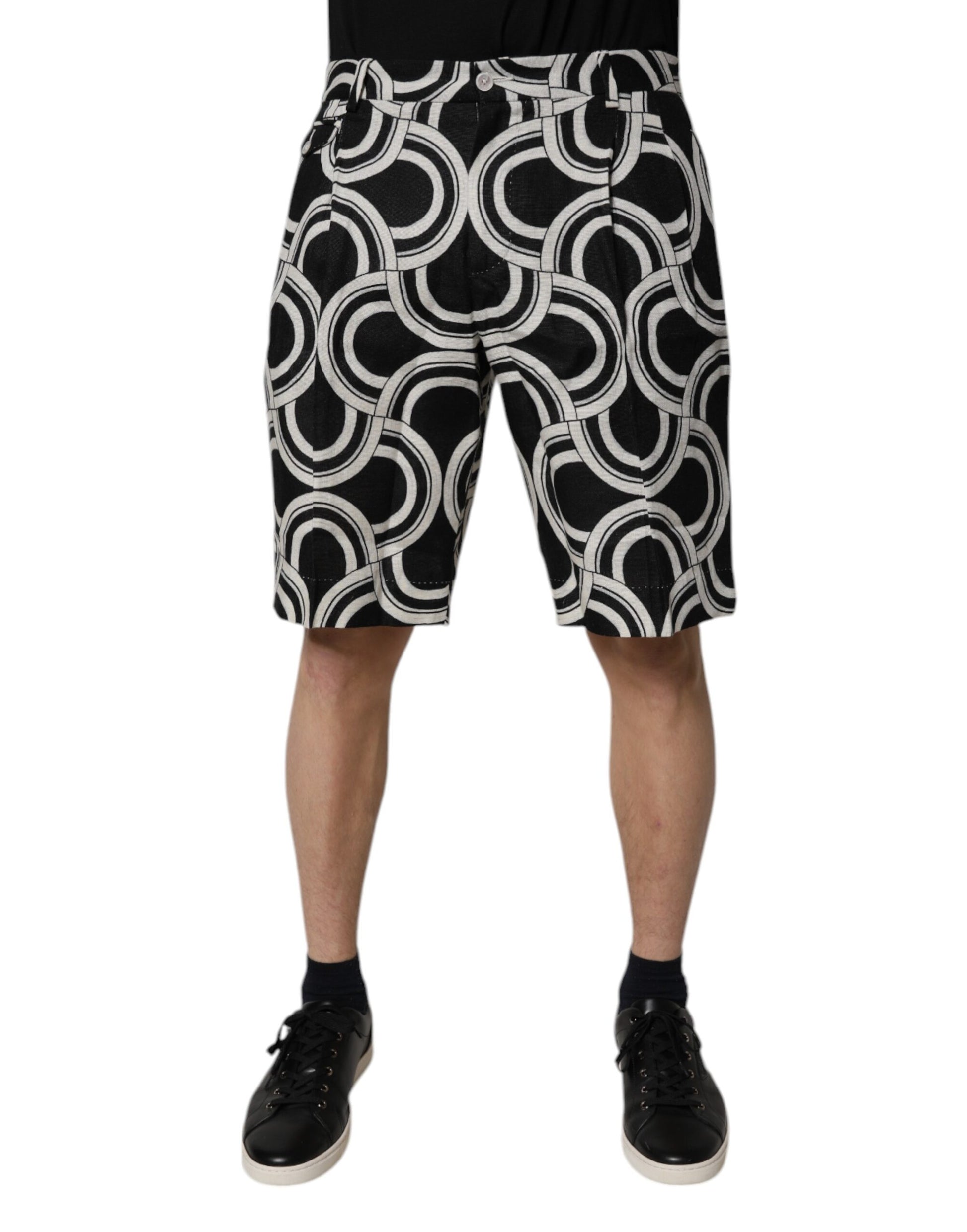 Dolce & Gabbana Schwarz-Weiß Leinen Bermuda Shorts