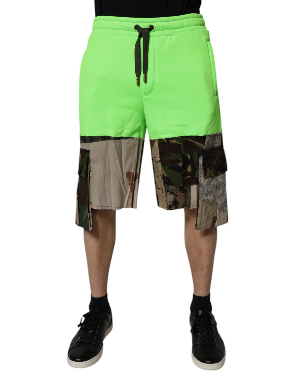 Dolce & Gabbana Grüne Patchwork-Camouflage-Männer Cargo-Shorts