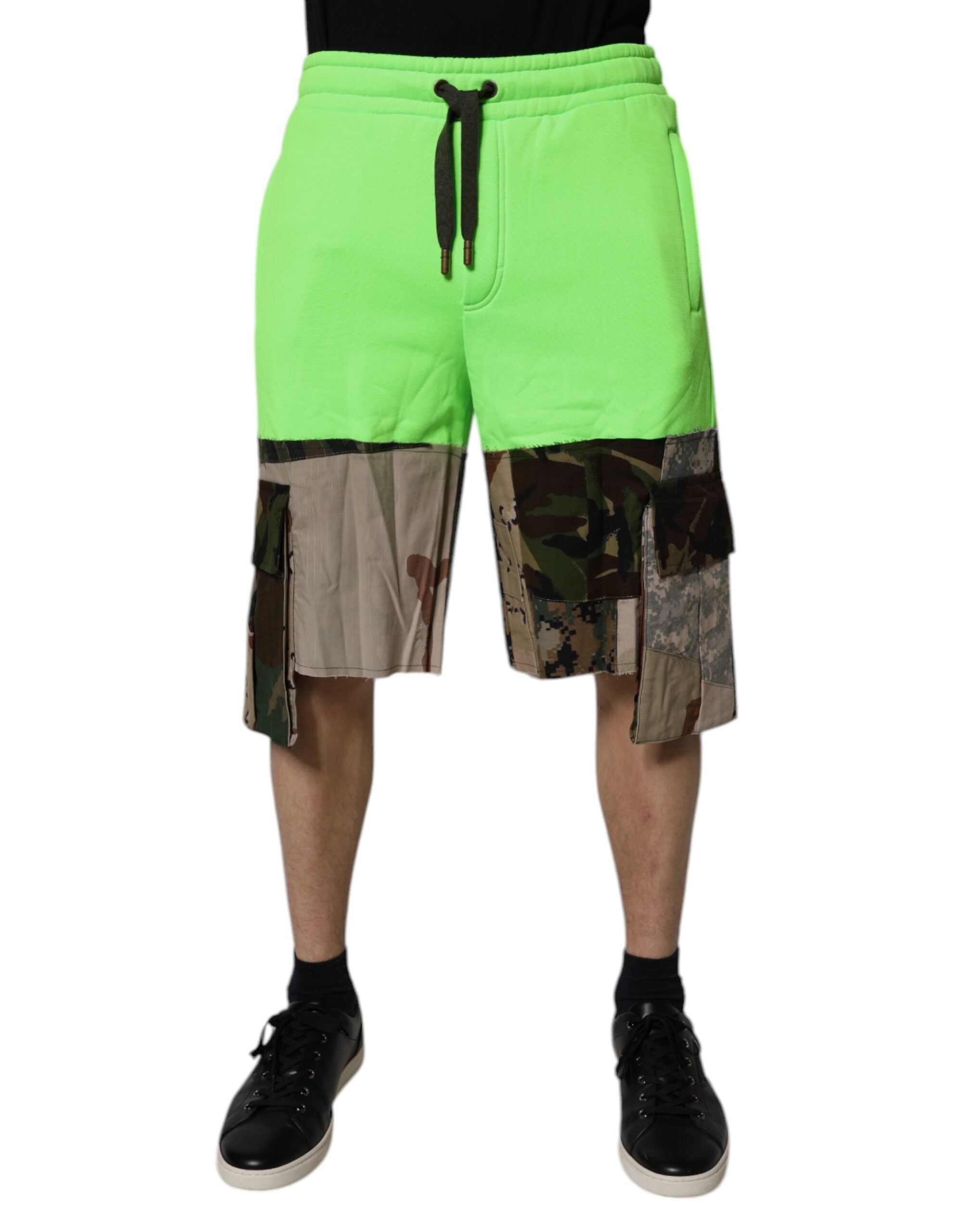 Dolce & Gabbana Grüne Patchwork-Camouflage-Männer Cargo-Shorts