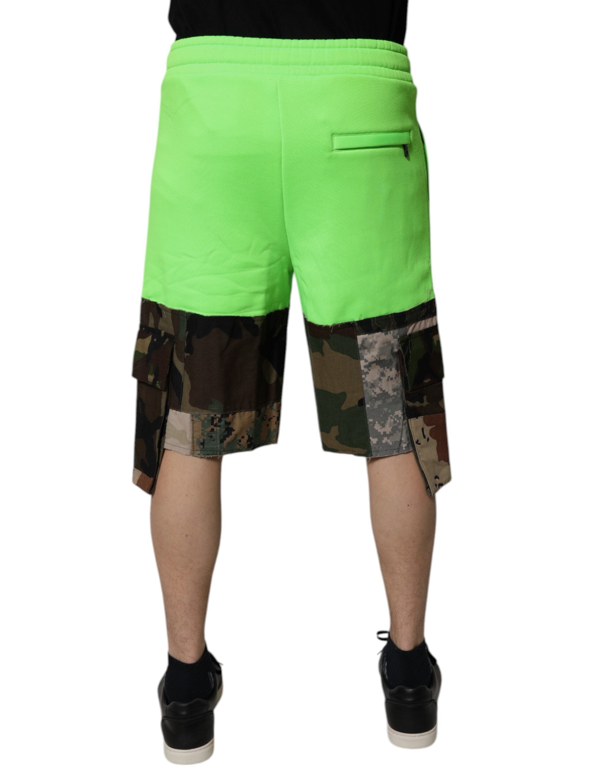 Dolce & Gabbana Grüne Patchwork-Camouflage-Männer Cargo-Shorts