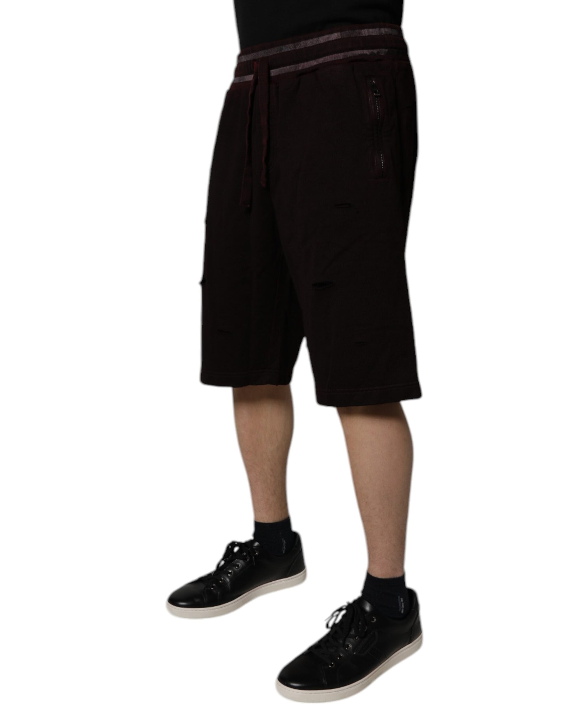 Dolce & Gabbana Maroon Baumwolle Logo Plaque Männer Bermuda Shorts