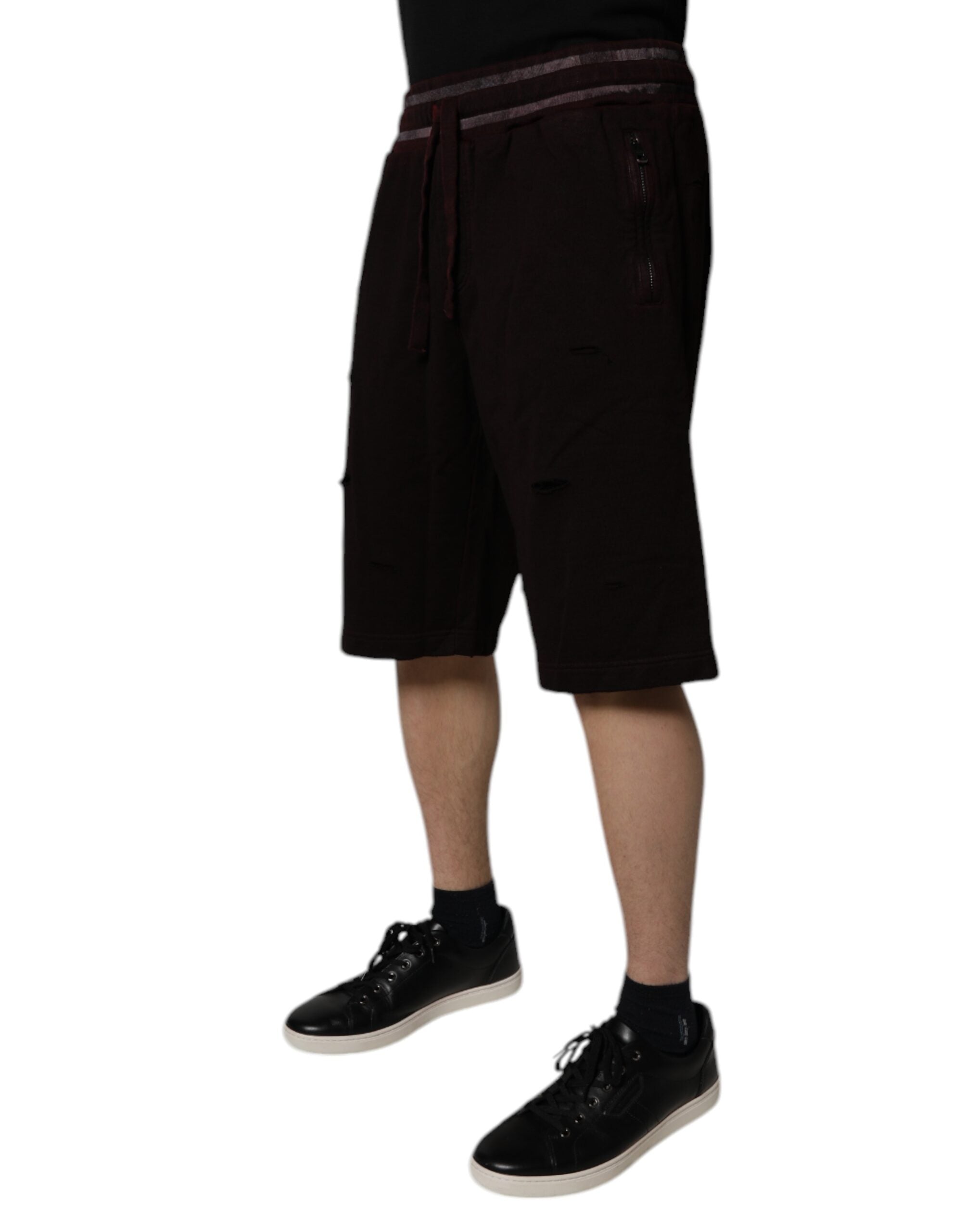 Dolce & Gabbana Maroon Baumwolle Logo Plaque Männer Bermuda Shorts