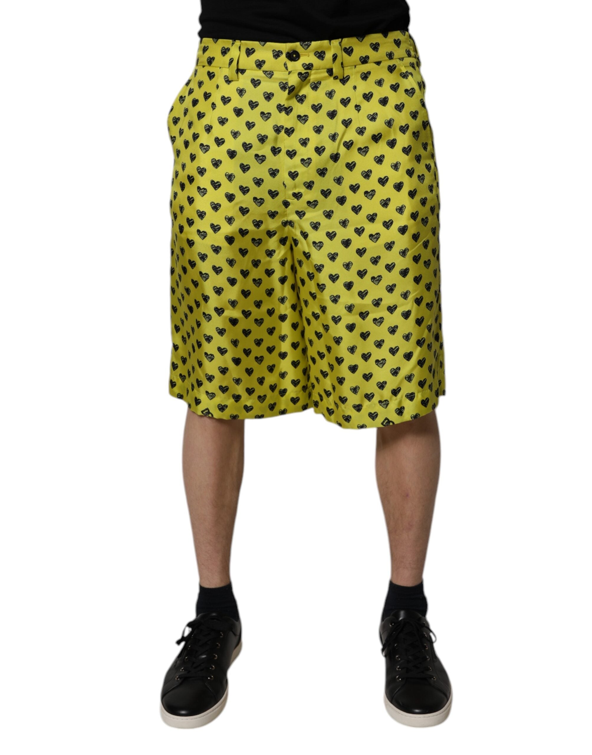 Dolce & Gabbana Grüne Bermudashorts mit Herz aus Seide