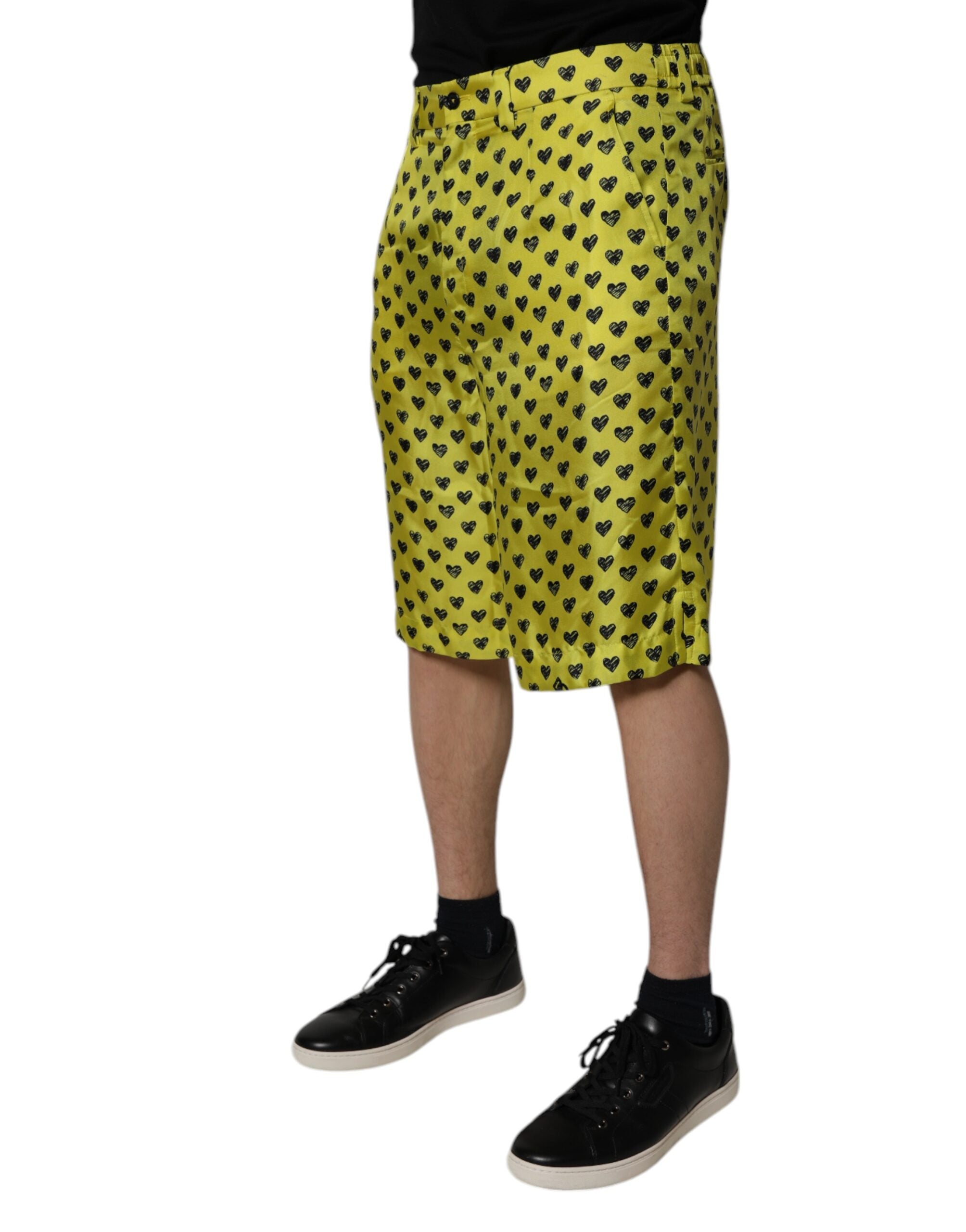 Dolce & Gabbana Grüne Bermudashorts mit Herz aus Seide