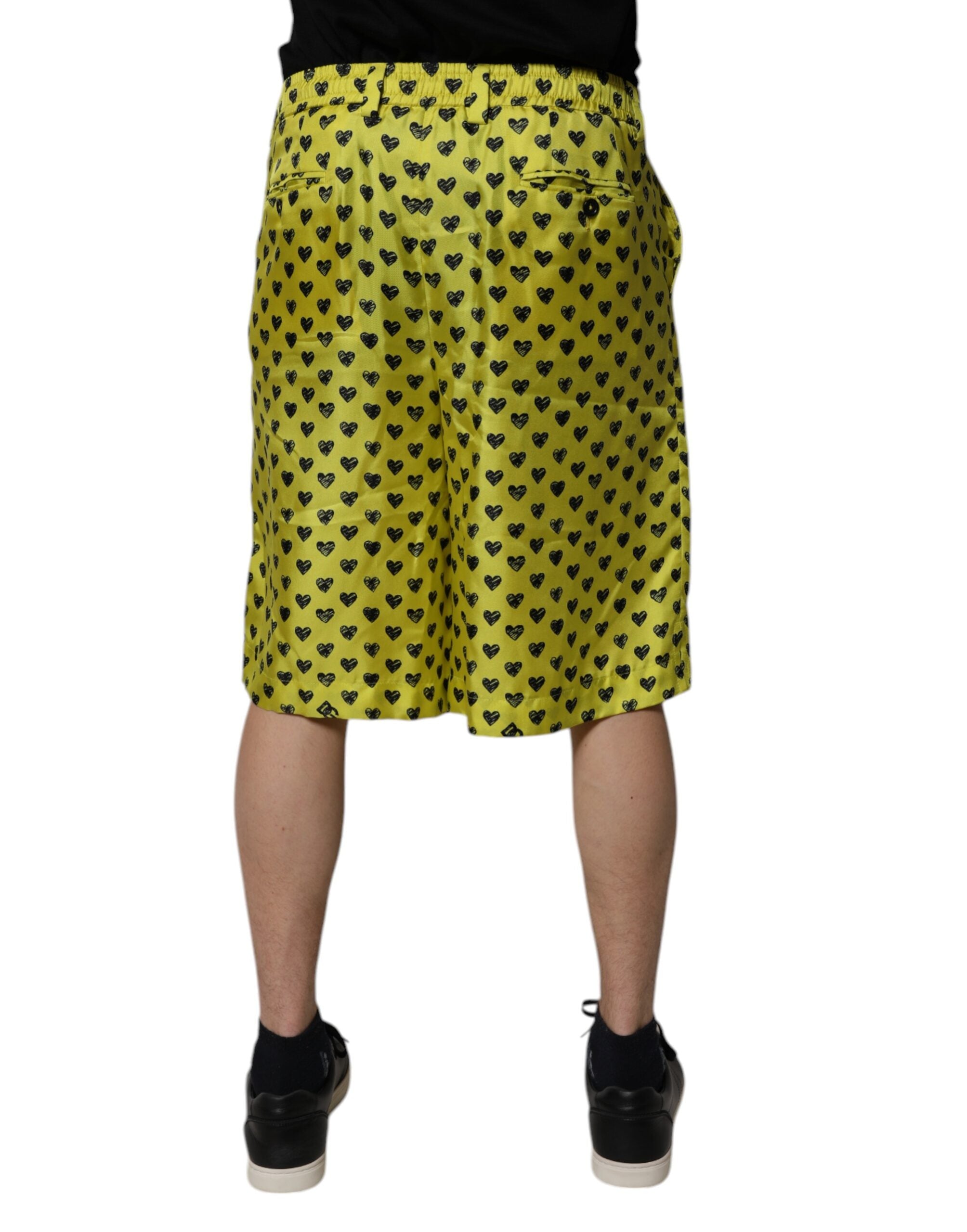 Dolce & Gabbana Grüne Bermudashorts mit Herz aus Seide