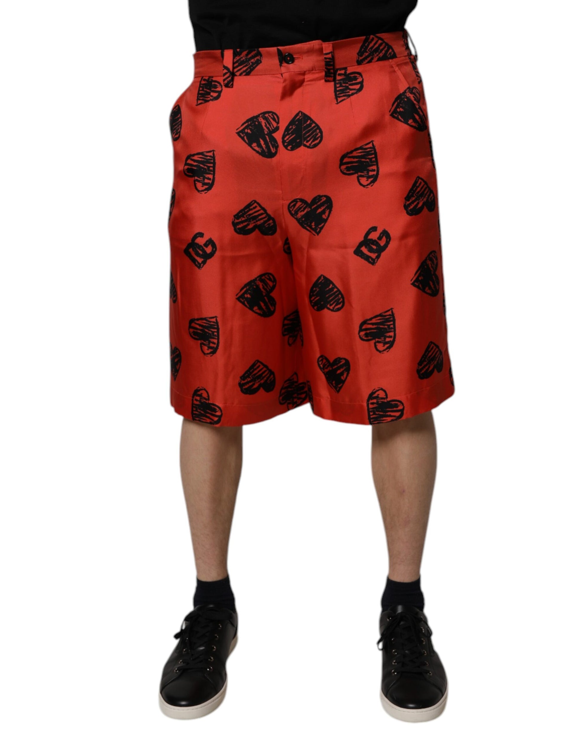 Dolce & Gabbana Orangefarbene Bermuda-Shorts mit Herz aus Seide