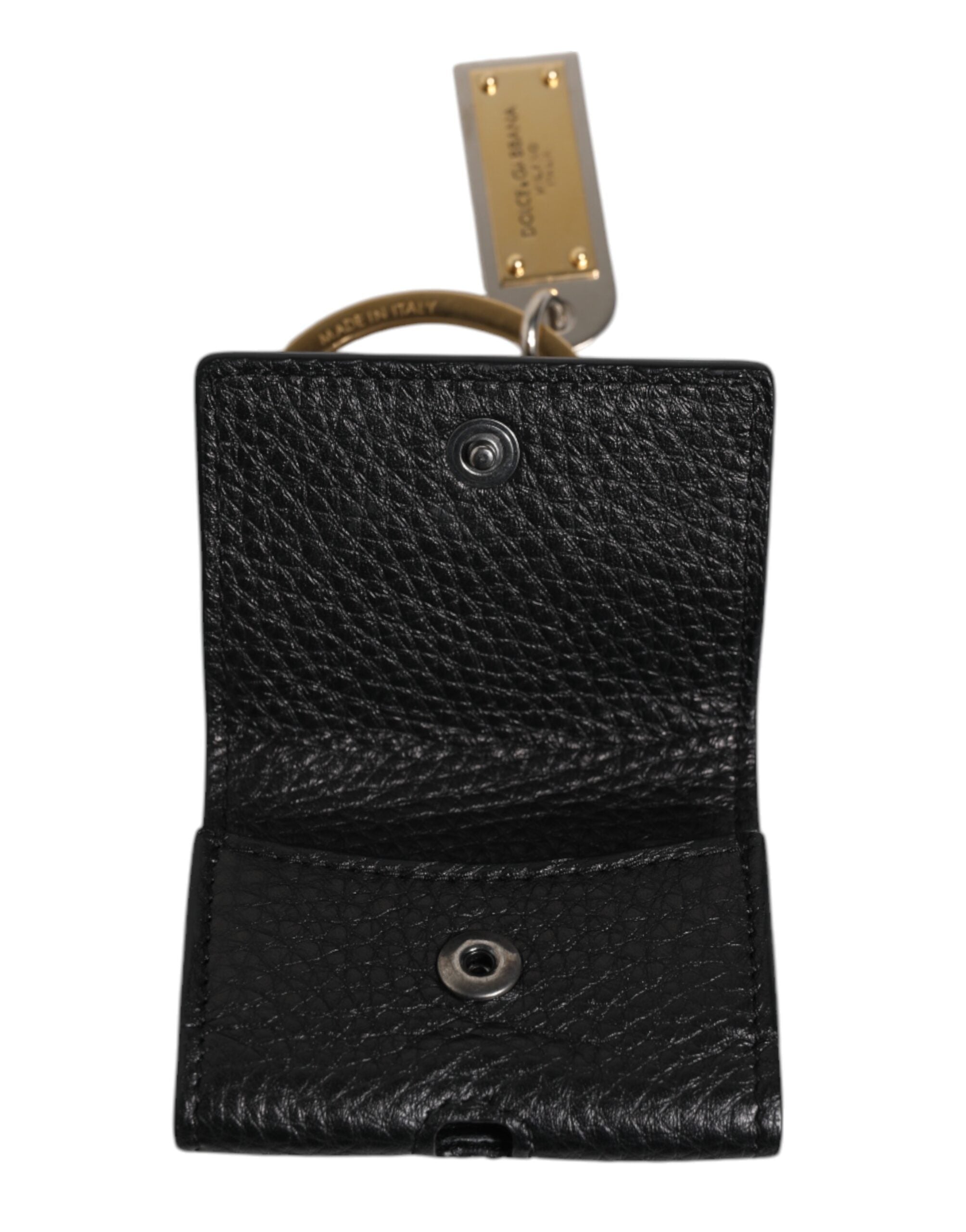 Dolce & Gabbana Schwarzer Lederriemen Gold Metall Logo Plaque Airpods Fall