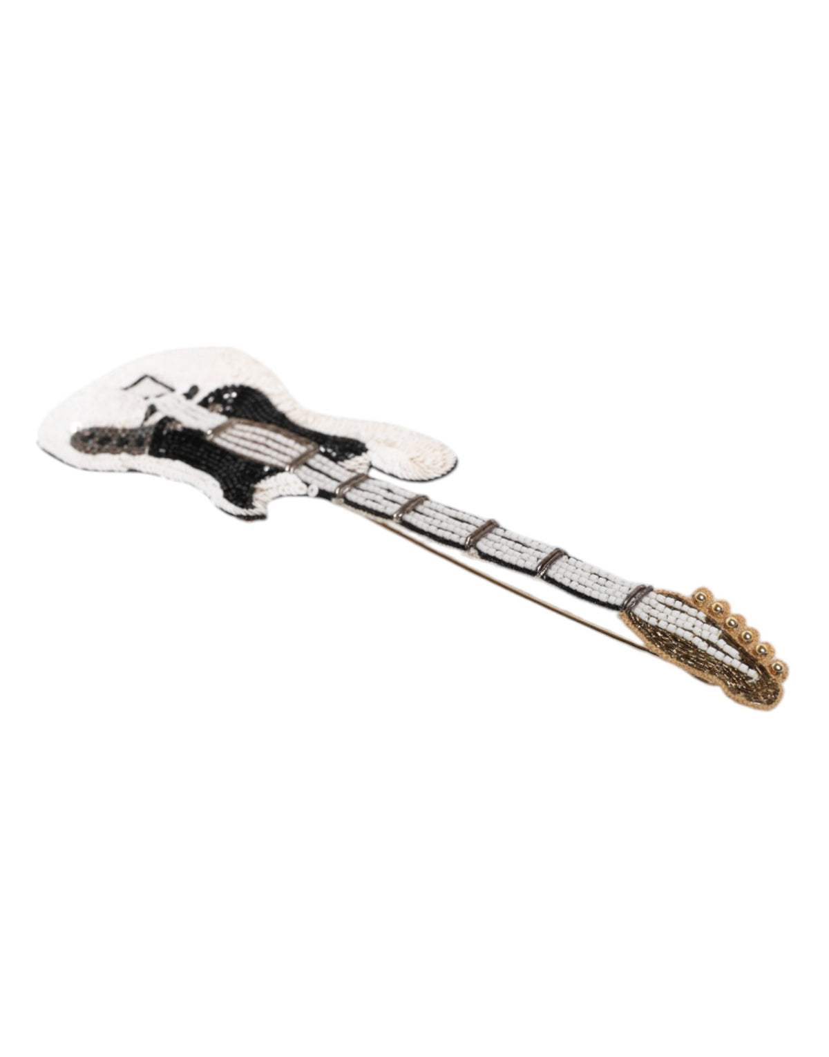 Dolce & Gabbana Brosche mit goldenem Messing-Logo, Perlen und Gitarre