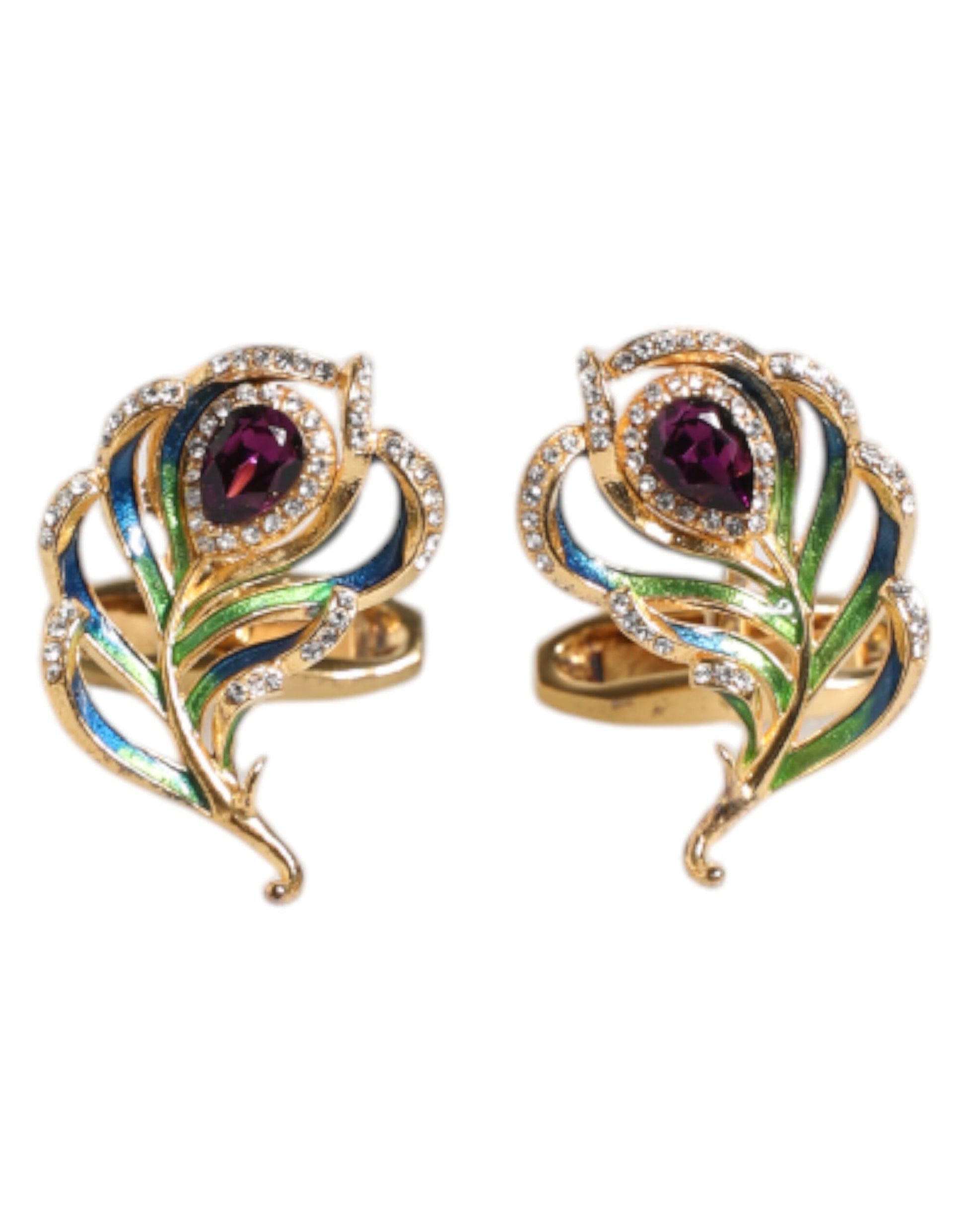 Dolce & Gabbana Mehrfarbige Pfauenfedern 925 Sterling Silber Manschettenknopf