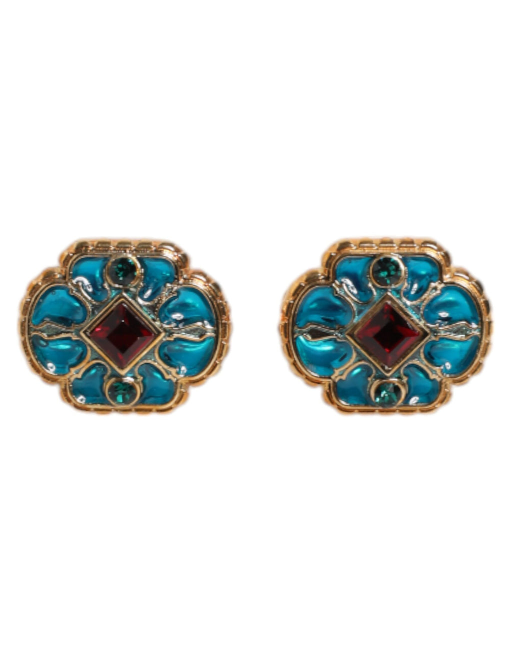 Dolce & Gabbana Gold Messing Blau emaillierte Blume Manschettenknopf