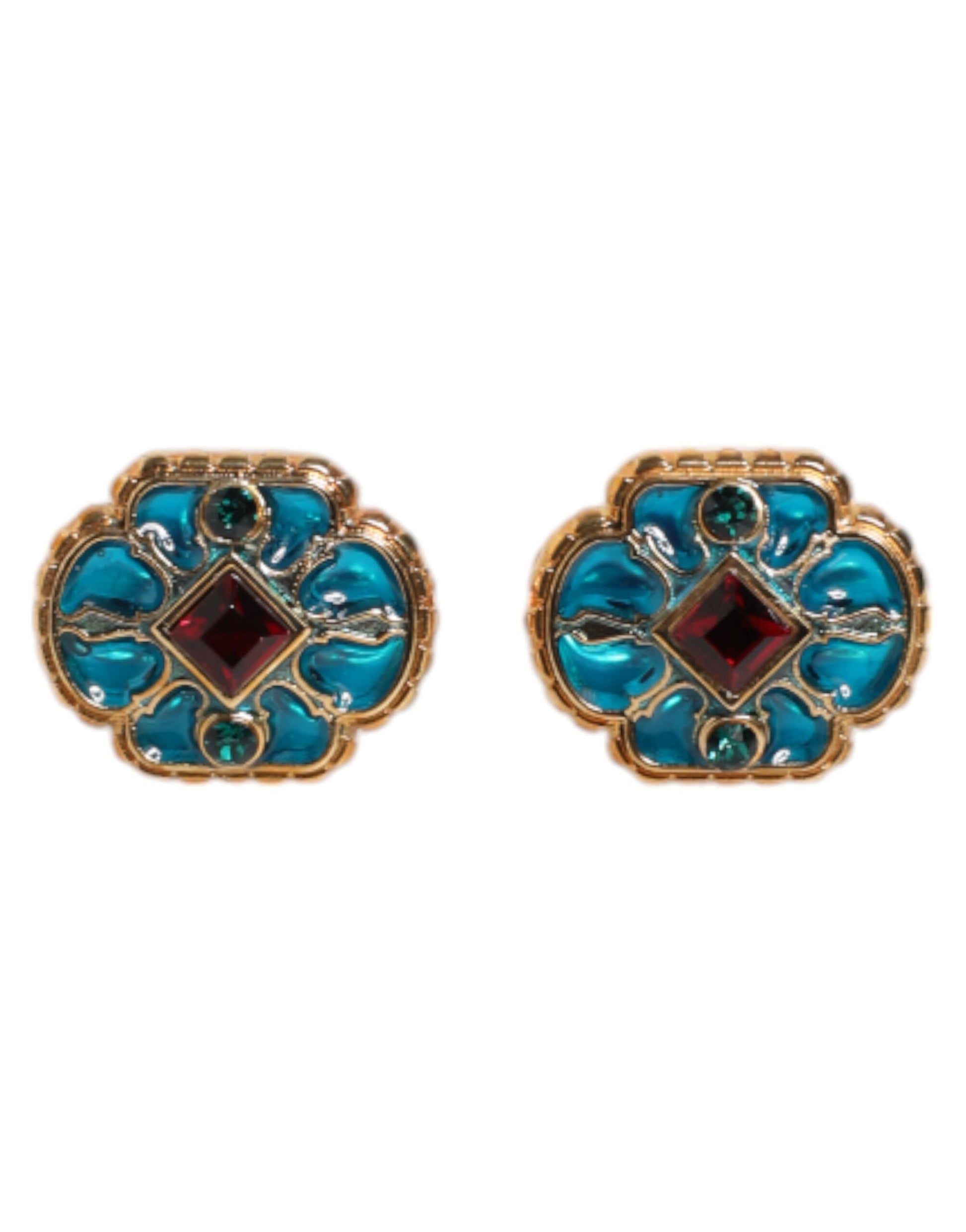 Dolce & Gabbana Gold Messing Blau emaillierte Blume Manschettenknopf