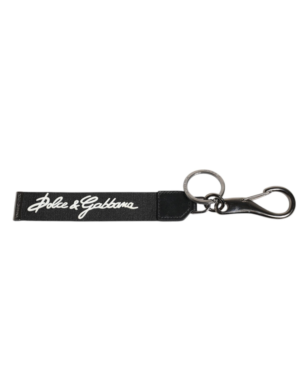 Dolce & Gabbana Schwarz Weiß DG Logo Silber Männer Schlüsselanhänger Polyester Schlüsselring