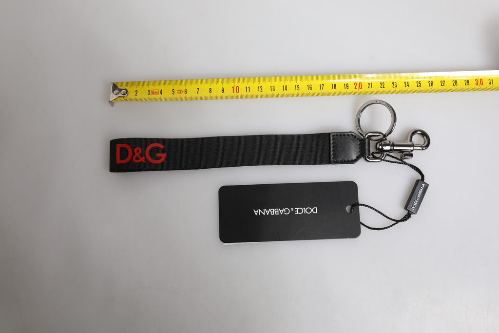 Dolce & Gabbana Schwarzes Logo Nylon Silber Messing Männer Halter Schlüsselanhänger Schlüsselanhänger