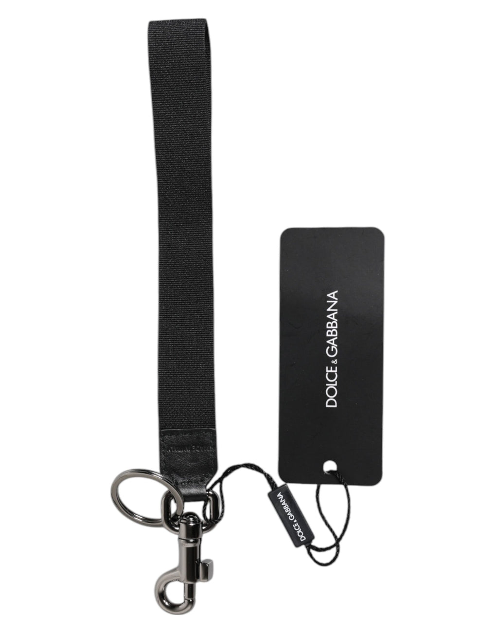 Dolce & Gabbana Schwarzes Logo Nylon Silber Messing Männer Halter Schlüsselanhänger Schlüsselanhänger