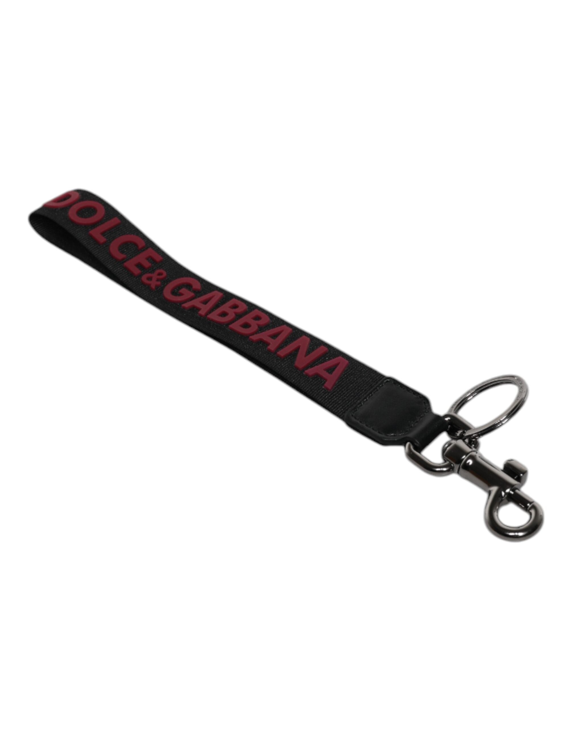 Dolce & Gabbana Schwarzes Logo Nylon Silber Messing Männer Halter Schlüsselanhänger Schlüsselanhänger