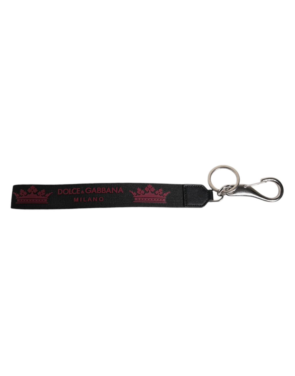 Dolce & Gabbana Schwarzes Nylon Logo DG Crown Herren Schlüsselanhänger Schlüsselring