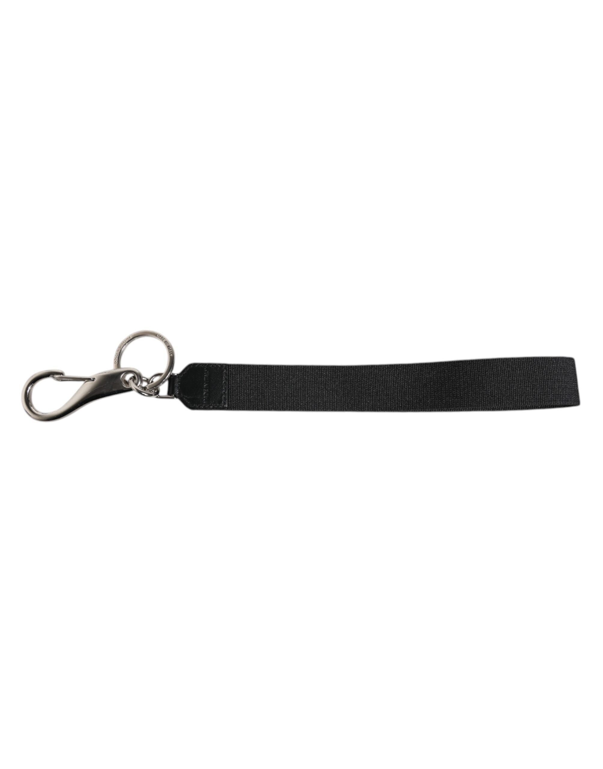 Dolce & Gabbana Schwarzes Nylon Logo DG Crown Herren Schlüsselanhänger Schlüsselring