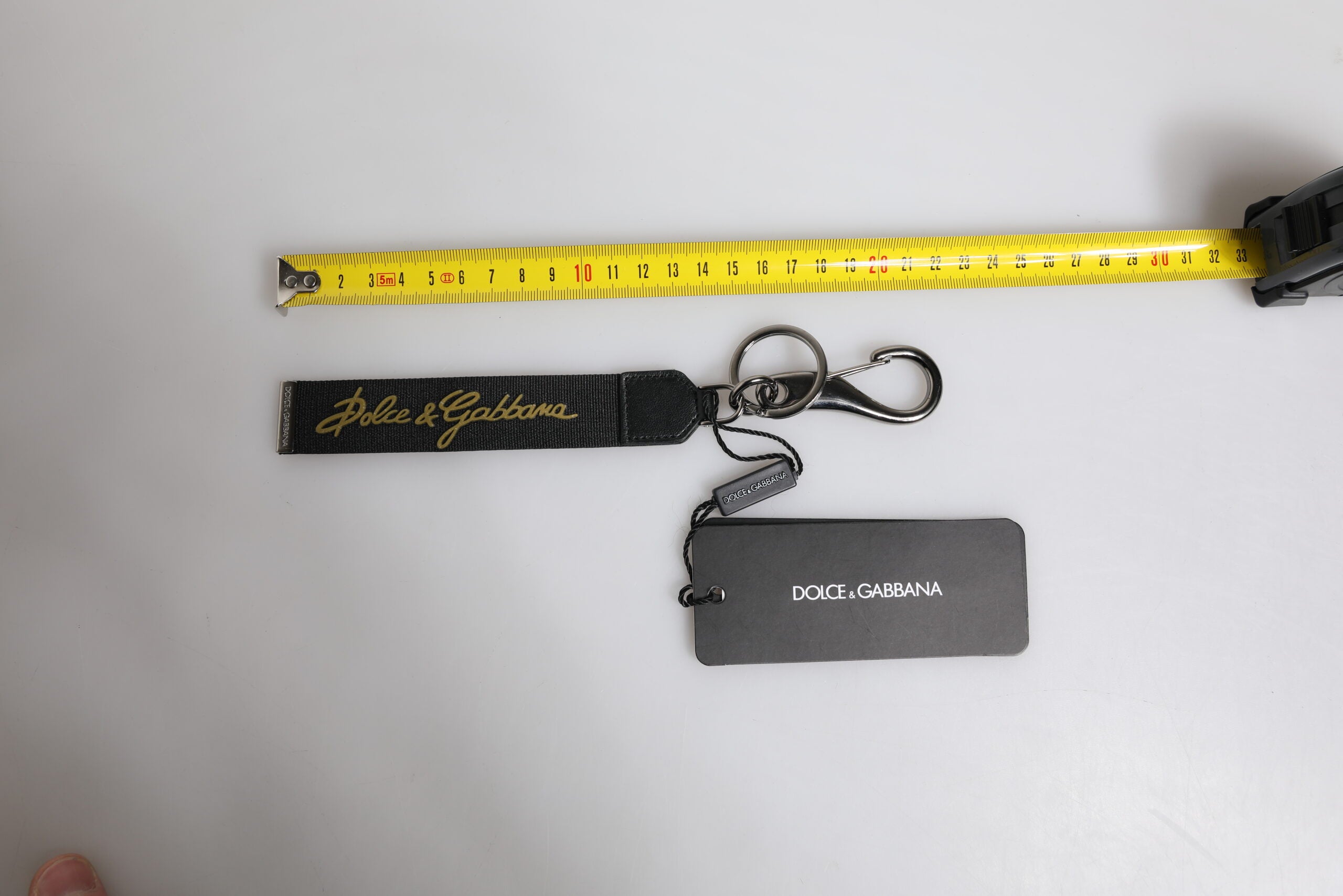 Dolce & Gabbana Schwarzes Logo Nylon Silber Messing Männer Halter Schlüsselanhänger Schlüsselanhänger