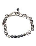 Dolce & Gabbana Silberfarbenes Kettenarmband mit Karabinerverschluss, Logo und grauen Perlen