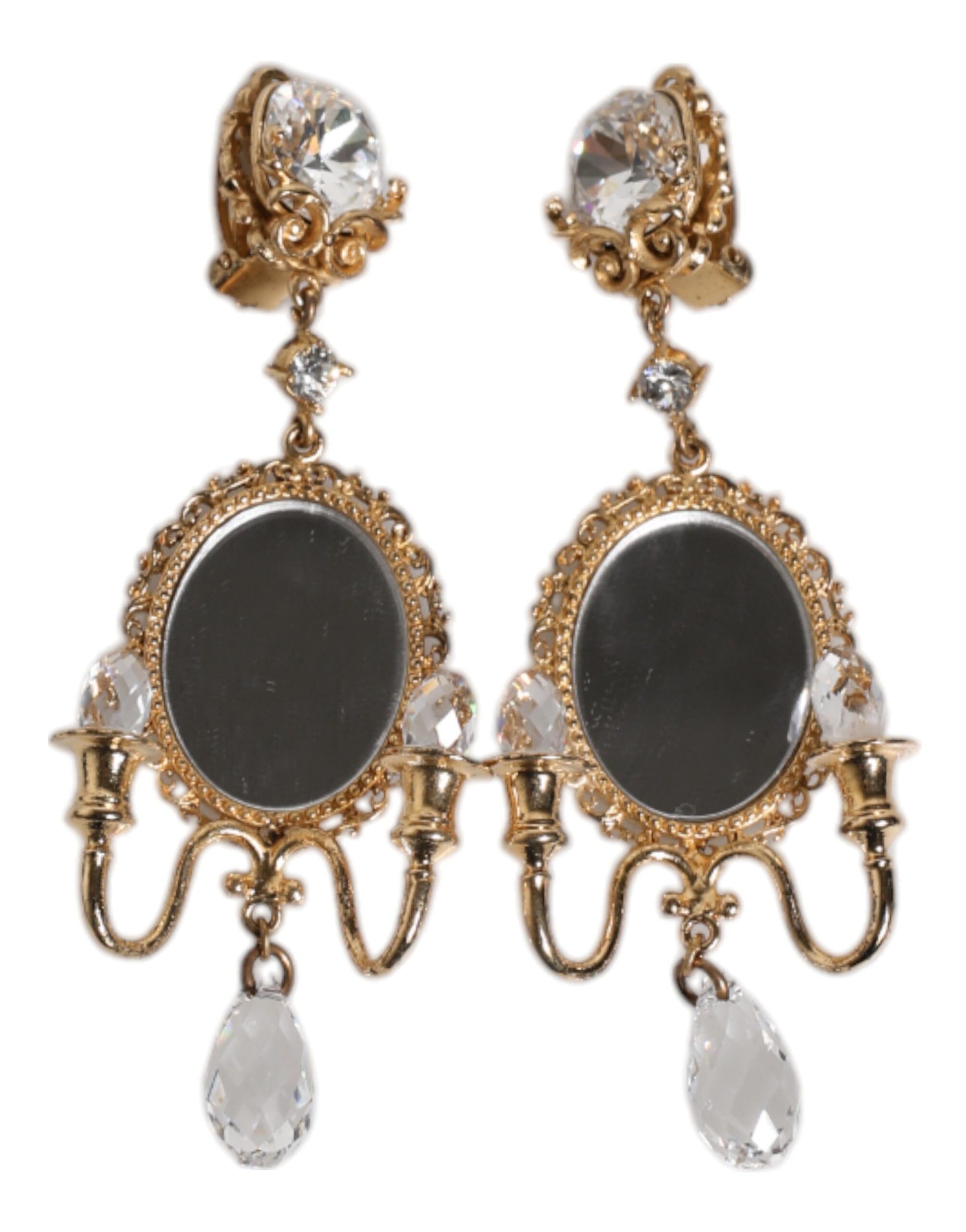 Dolce & Gabbana Gold Messing klar Kristall Spiegel Element Clip baumelnden Ohrringe