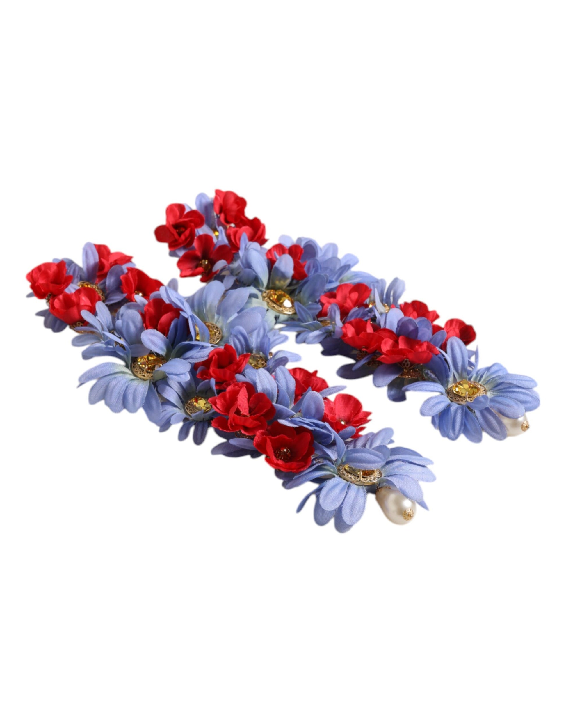Dolce & Gabbana Gold-Ton Messing Blumen Kristall Clip auf baumelnden Ohrringe