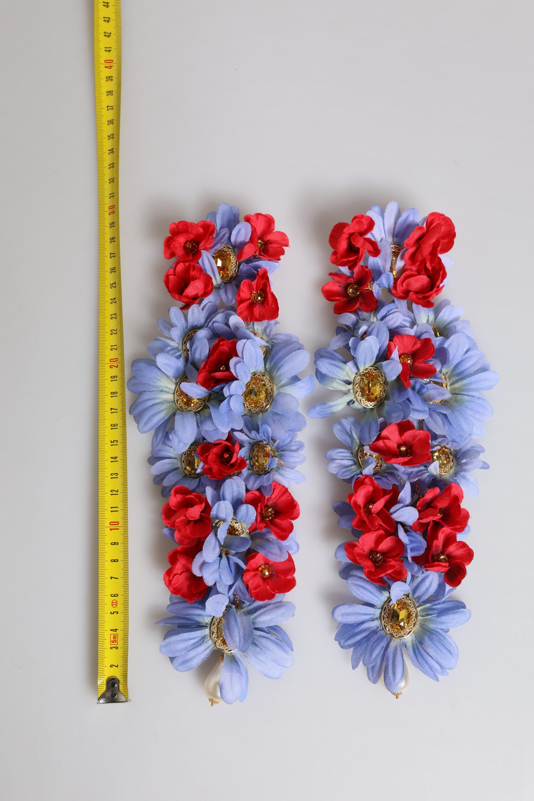 Dolce & Gabbana Gold-Ton Messing Blumen Kristall Clip auf baumelnden Ohrringe