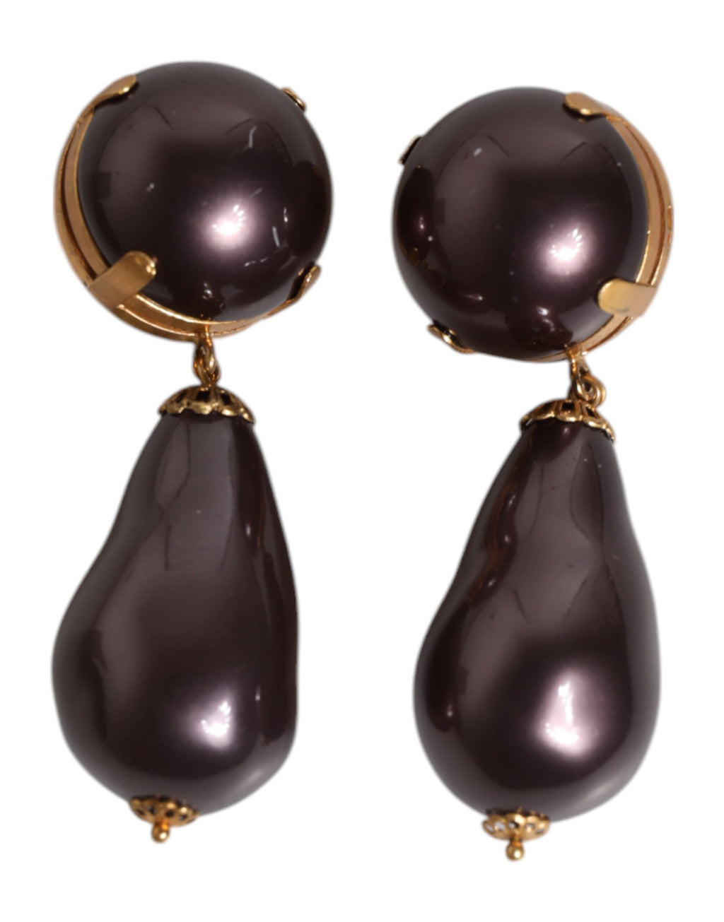 Dolce & Gabbana Gold Messing Schwarz Perle Clip On Dangling Schmuck Ohrringe