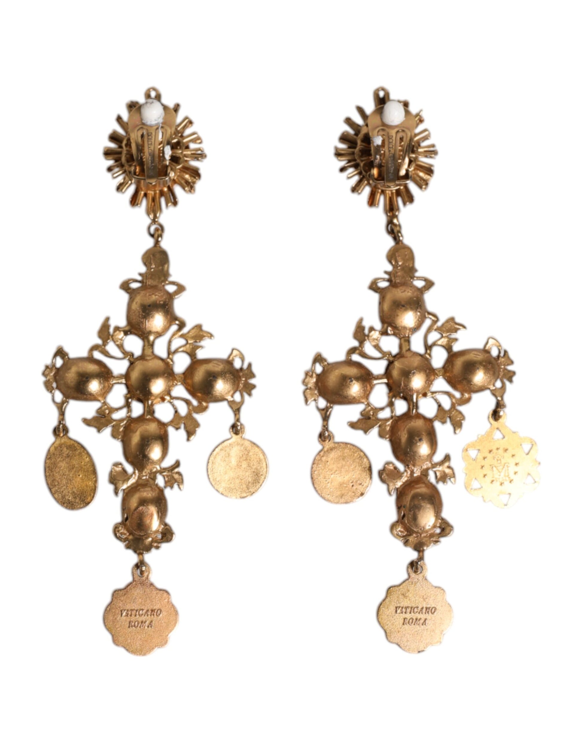 Dolce & Gabbana Gold-Schwarzes Kristallkreuz Heiliges Herz baumelnde Ohrringe