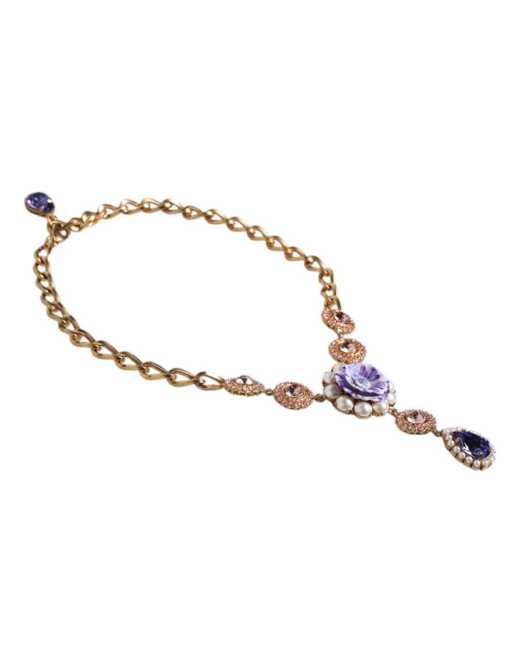 Dolce & Gabbana Gold Messing Floral Kristalle Perlen verschönert Halskette