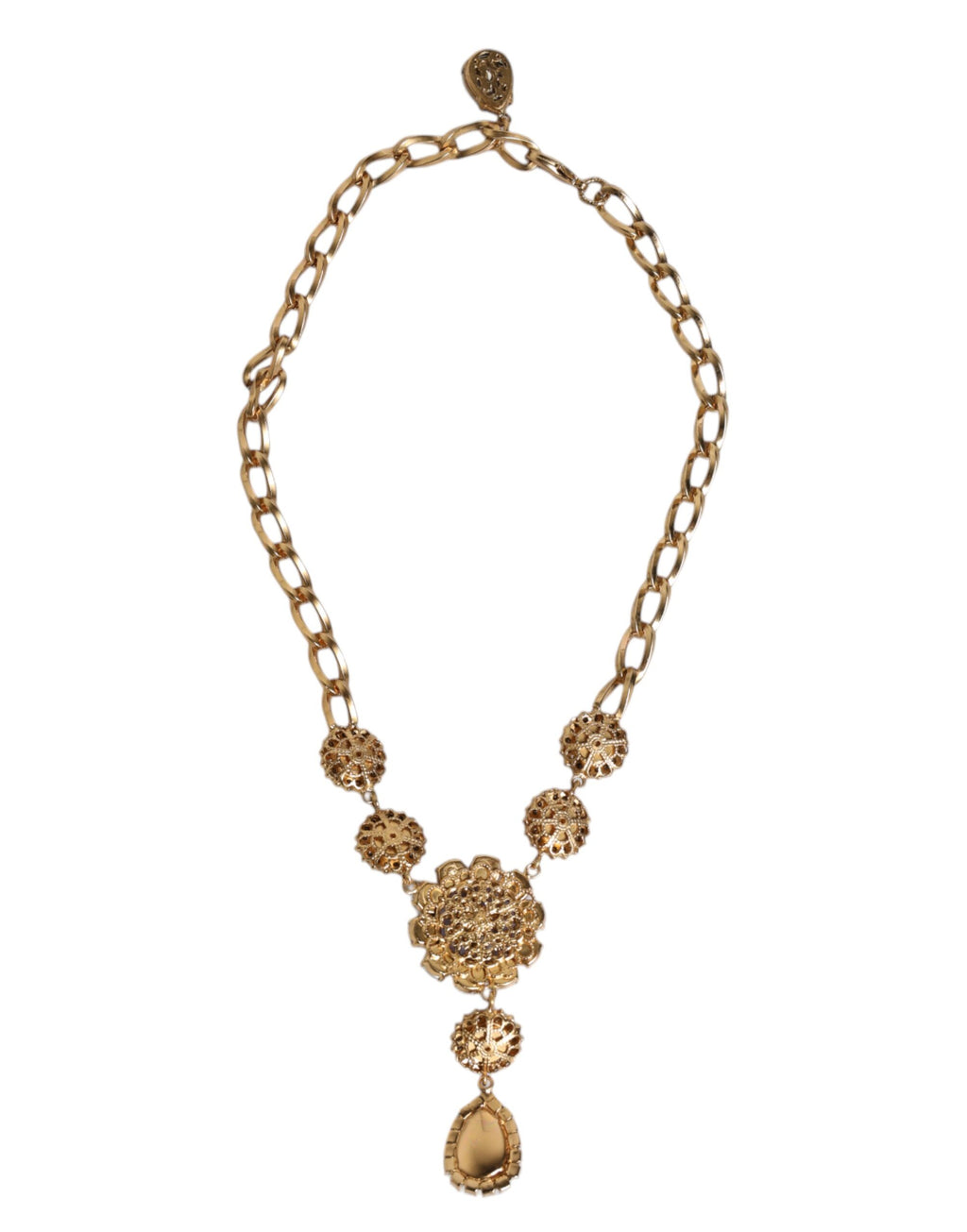 Dolce & Gabbana Gold Messing Floral Kristalle Perlen verschönert Halskette